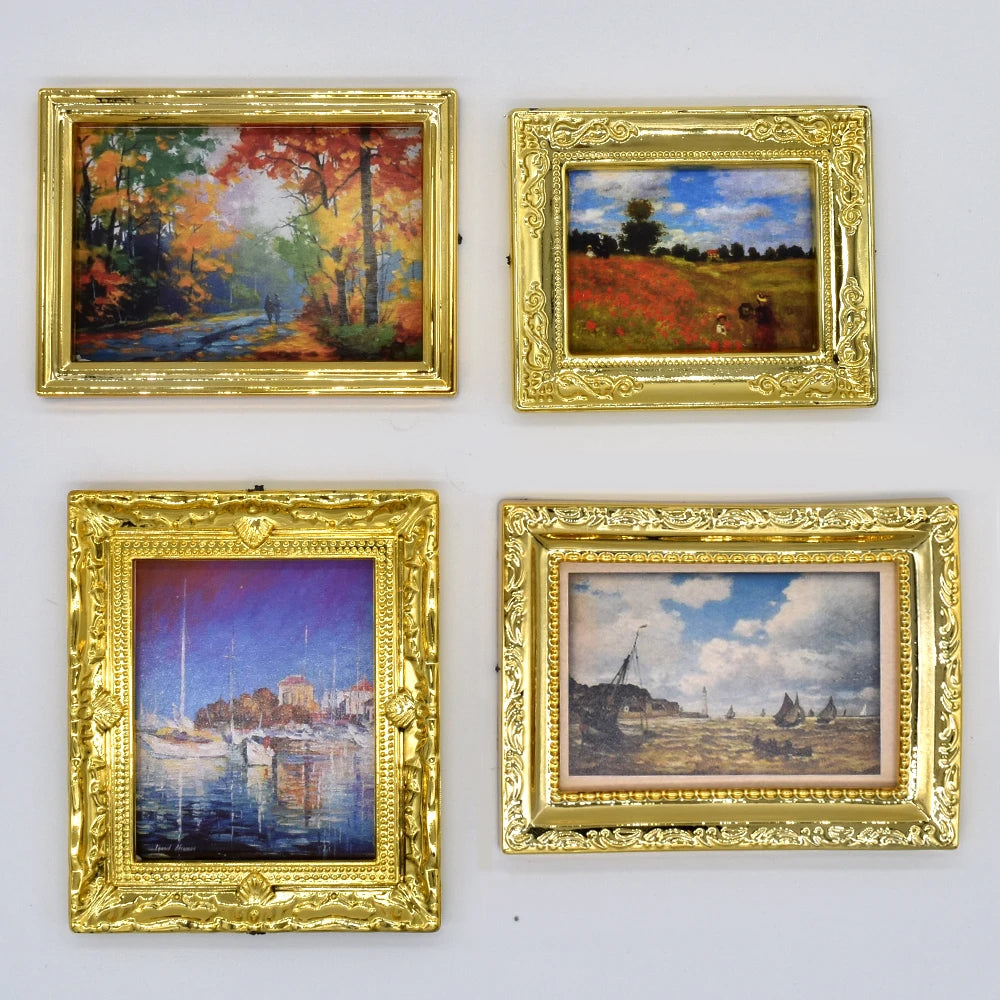 1:12 Scale Miniature Picture Frames With Printed Classical Paintings Set For Dollhouse Accessories Miniature Furniture