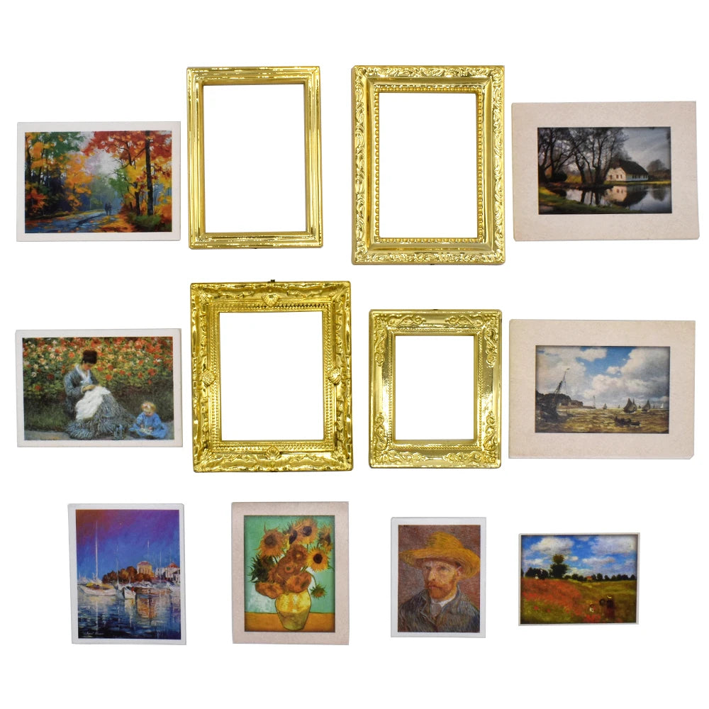 1:12 Scale Miniature Picture Frames With Printed Classical Paintings Set For Dollhouse Accessories Miniature Furniture