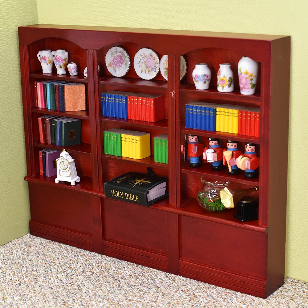 1:12 Scale Miniature Study Room Furniture Set Wooden Bookcase Sofa Potted Plants For Dollhouse Miniatures Home Decor