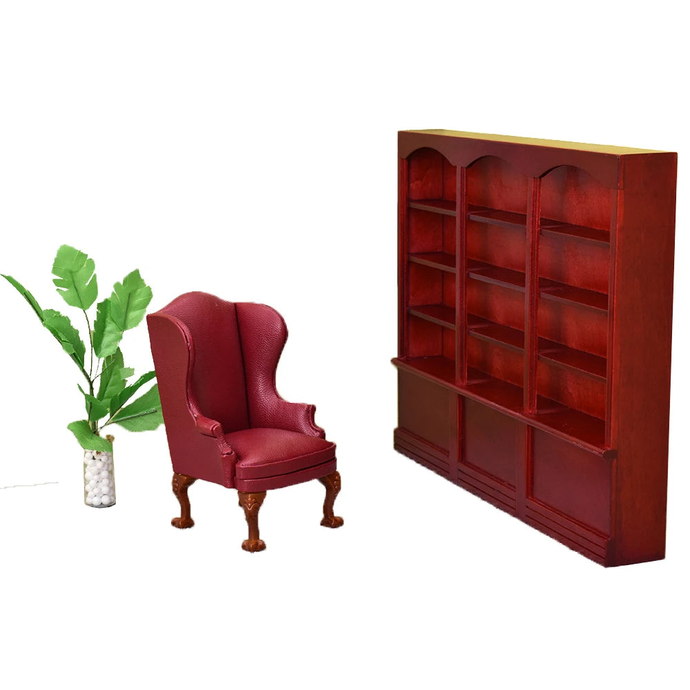 1:12 Scale Miniature Study Room Furniture Set Wooden Bookcase Sofa Potted Plants For Dollhouse Miniatures Home Decor