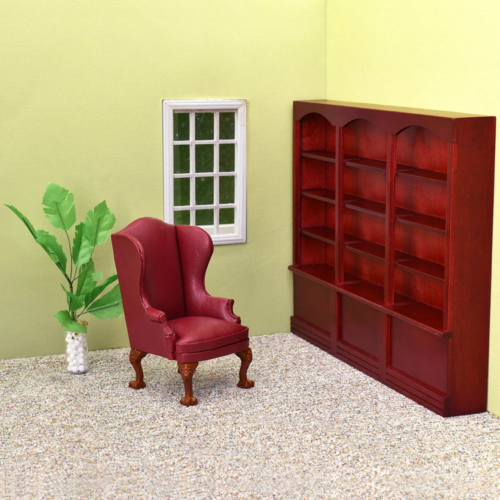 1:12 Scale Miniature Study Room Furniture Set Wooden Bookcase Sofa Potted Plants For Dollhouse Miniatures Home Decor