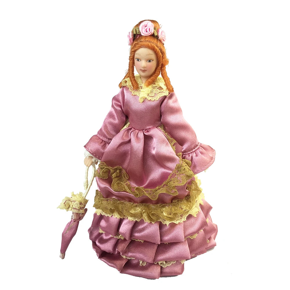1:12 Scale Miniature Doll With Stand Purple Skirt Lady Dollhouse Accessory For Girls Children Playroom Miniature Furniture