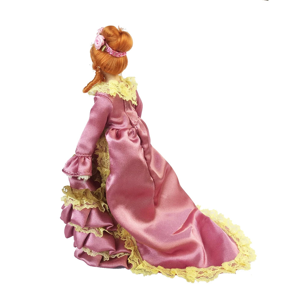 1:12 Scale Miniature Doll With Stand Purple Skirt Lady Dollhouse Accessory For Girls Children Playroom Miniature Furniture