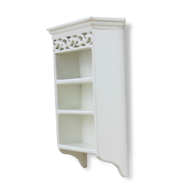 Mueble de pared de madera blanca a escala 1:12 para casa de muñecas en miniatura, mueble para sala de estar