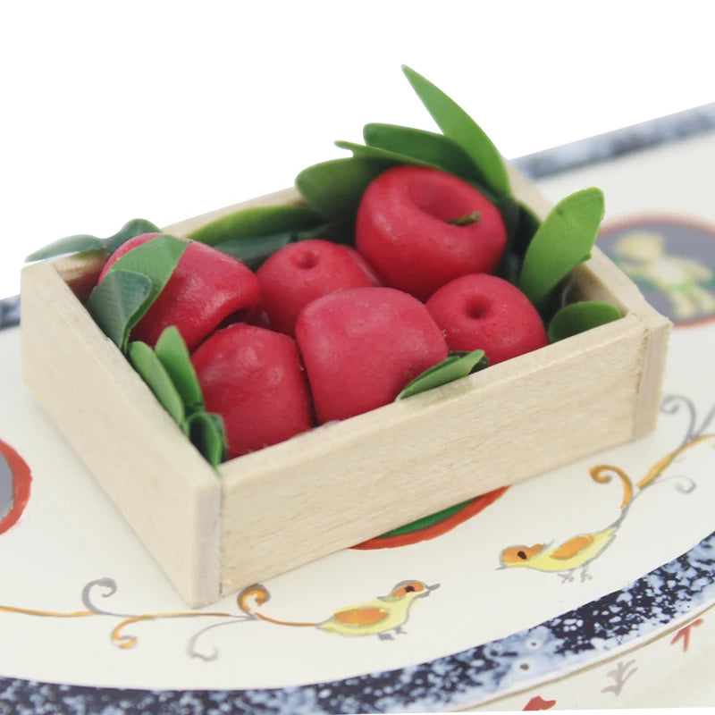 Bandeja de fruta de manzana roja para casa de muñecas a escala 1:12, modelo de arcilla en miniatura para decoración