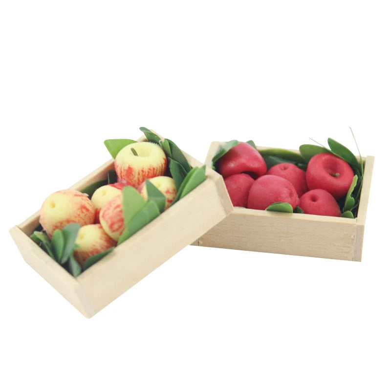 Bandeja de fruta de manzana roja para casa de muñecas a escala 1:12, modelo de arcilla en miniatura para decoración