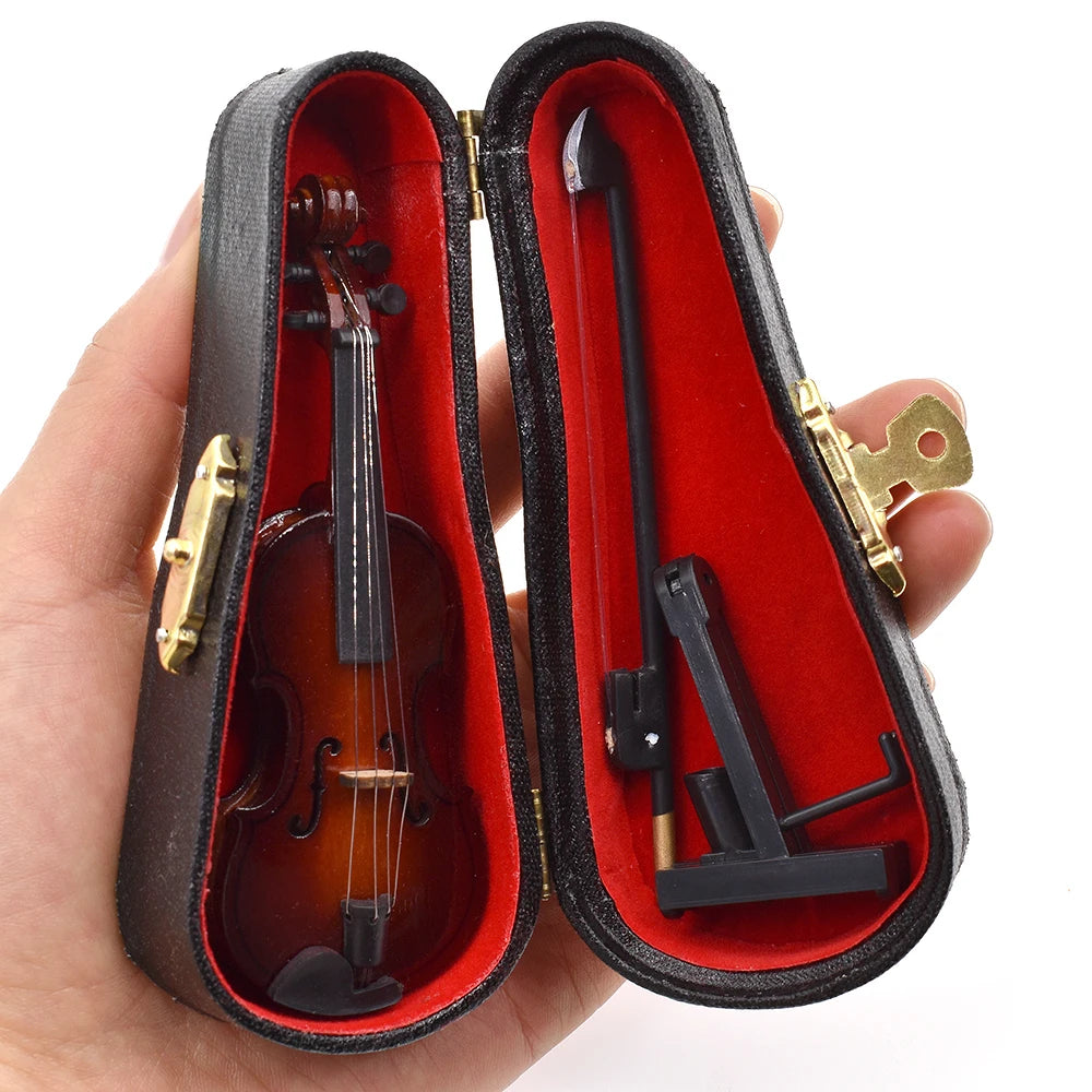 1:12 Scale Mini Violin With Stand Dollhouse Miniature Wooden Musical Instruments Collection Decorative Ornaments Model Dollhouse Decor