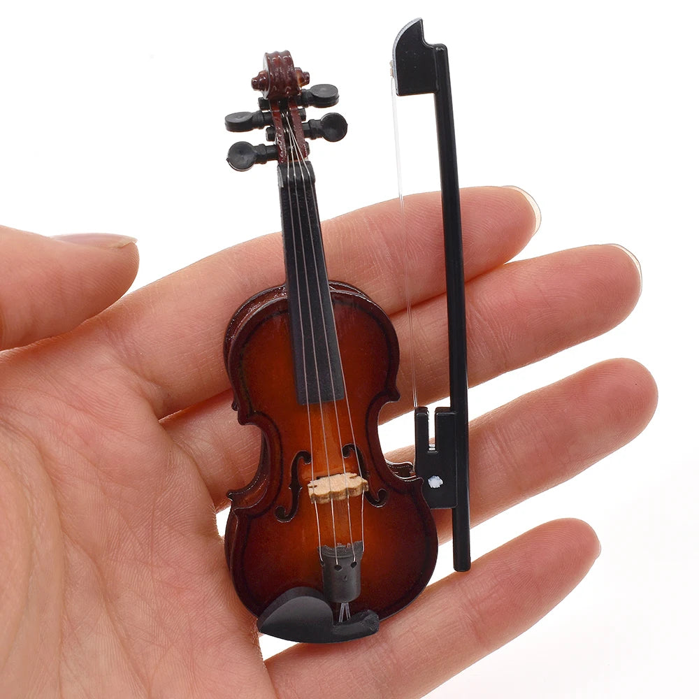 1:12 Scale Mini Violin With Stand Dollhouse Miniature Wooden Musical Instruments Collection Decorative Ornaments Model Dollhouse Decor