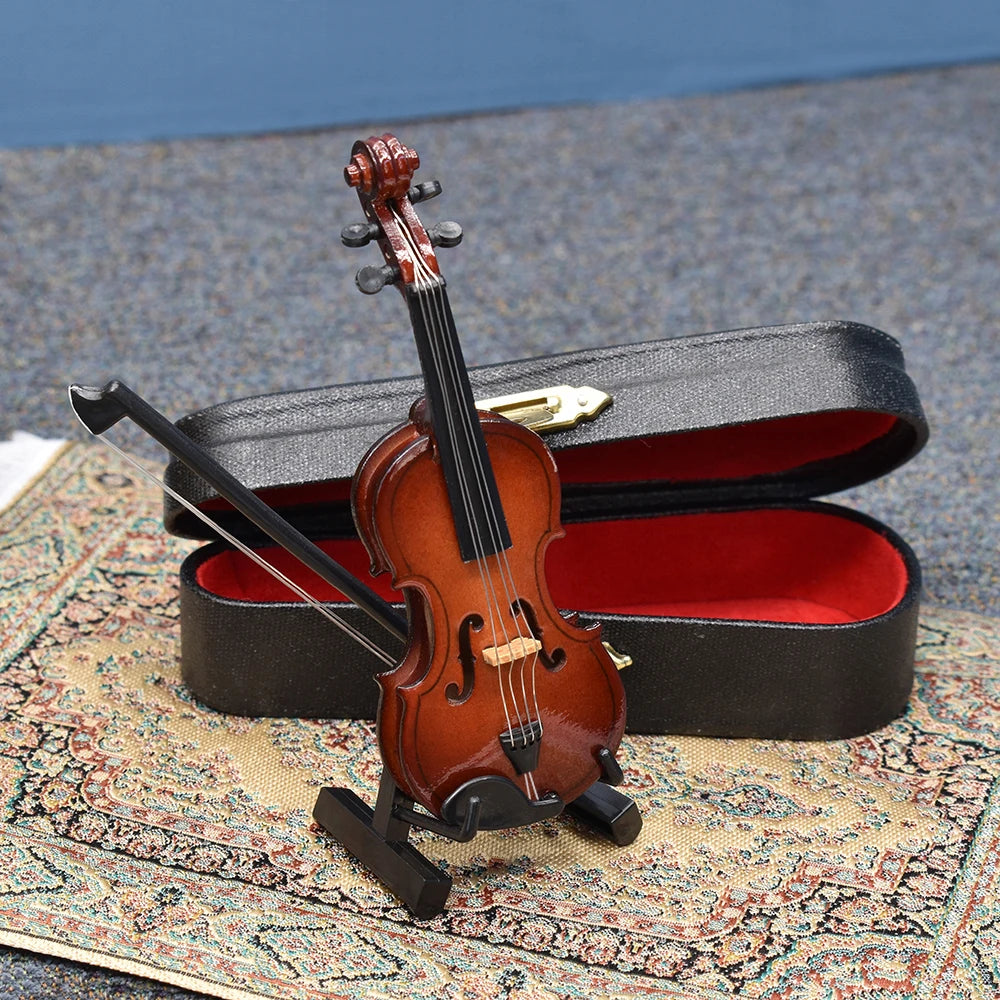 1:12 Scale Mini Violin With Stand Dollhouse Miniature Wooden Musical Instruments Collection Decorative Ornaments Model Dollhouse Decor