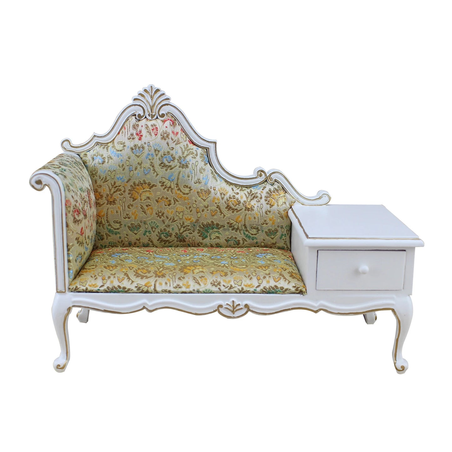 Meubles de maison de poupée à l'échelle 1:6 - Canapé en tissu vintage fait main avec table d'appoint
