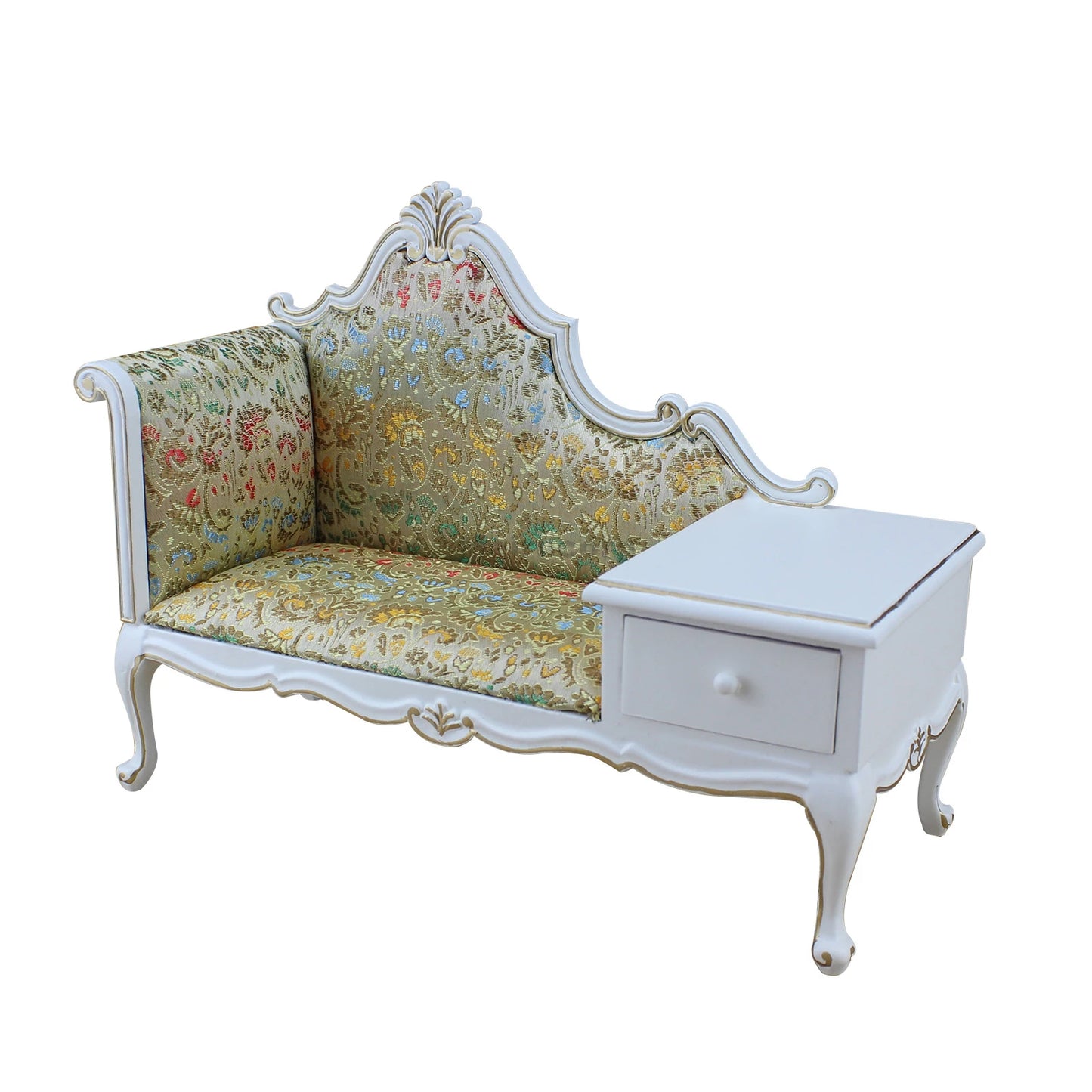Meubles de maison de poupée à l'échelle 1:6 - Canapé en tissu vintage fait main avec table d'appoint
