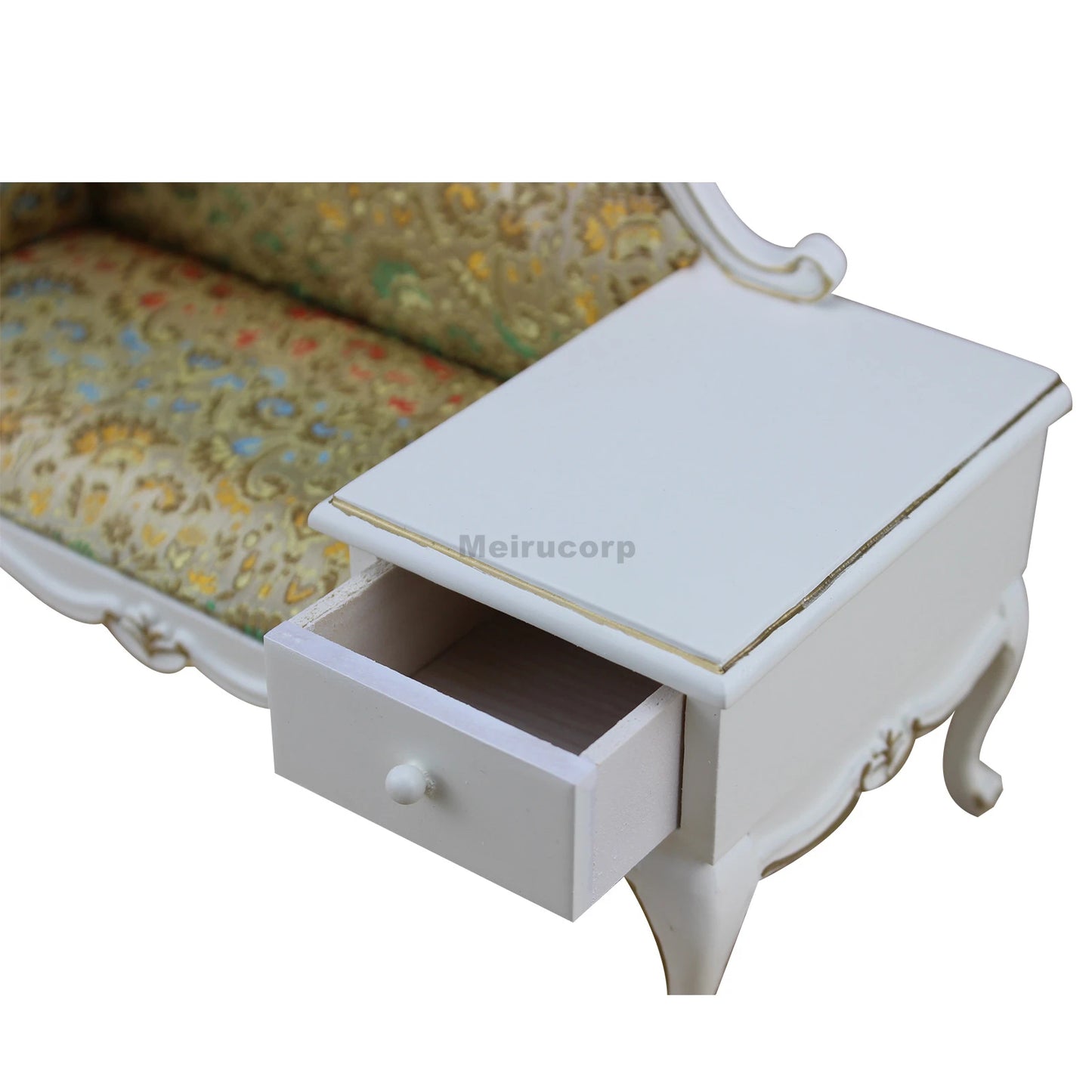 Meubles de maison de poupée à l'échelle 1:6 - Canapé en tissu vintage fait main avec table d'appoint