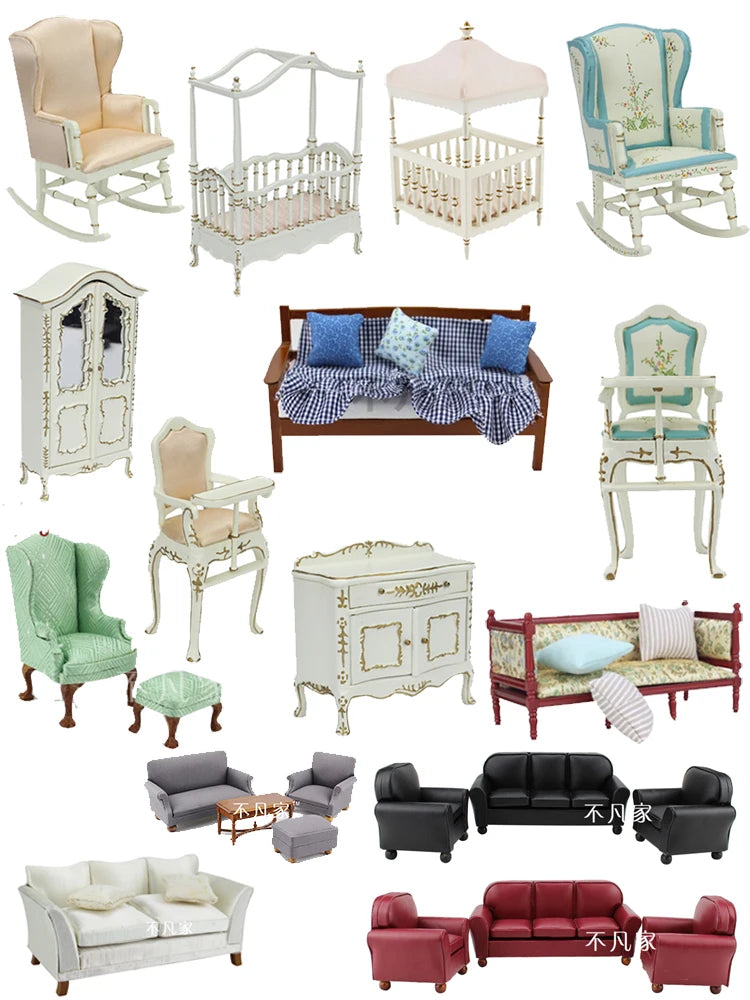 1:12 Scale Miniature Dollhouse Furniture Wooden Classical Palace Retro Luxury Mini Furniture Model Accessories