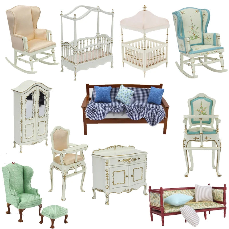 1:12 Scale Miniature Dollhouse Furniture Wooden Classical Palace Retro Luxury Mini Furniture Model Accessories