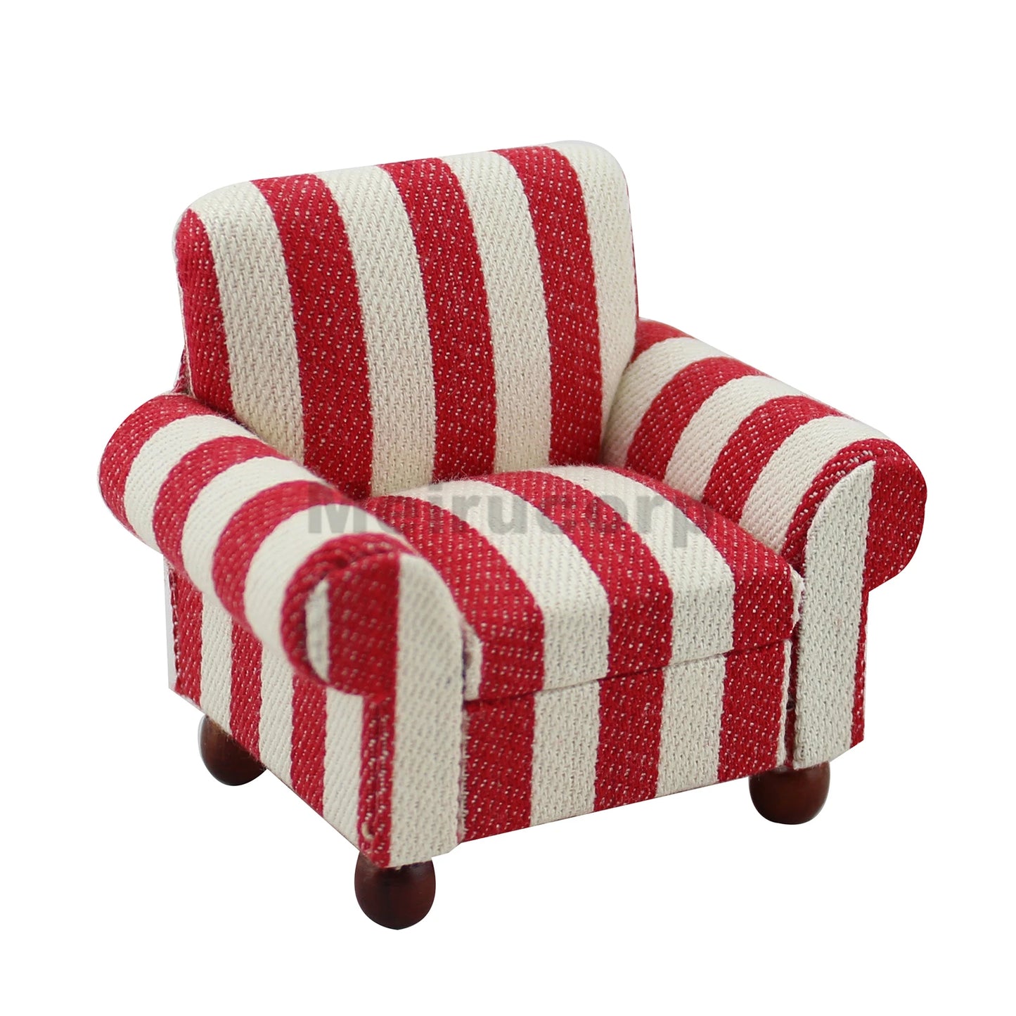 Juego de muebles para sala de estar de casa de muñecas en miniatura a escala 1:12, sillón de tela a rayas, 3 piezas
