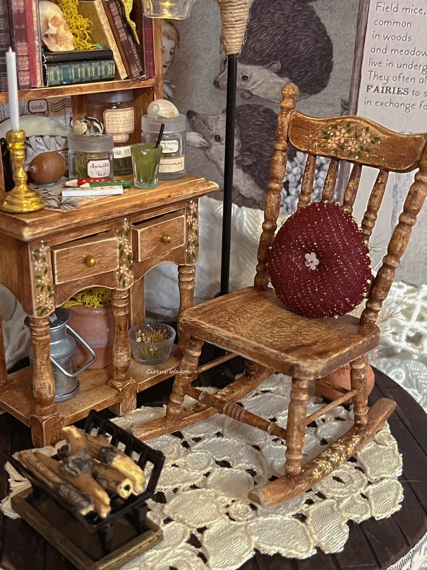 1:12 Scale Miniature Wooden Cabinet With Wise Eyes Duck Design Dollhouse Furniture