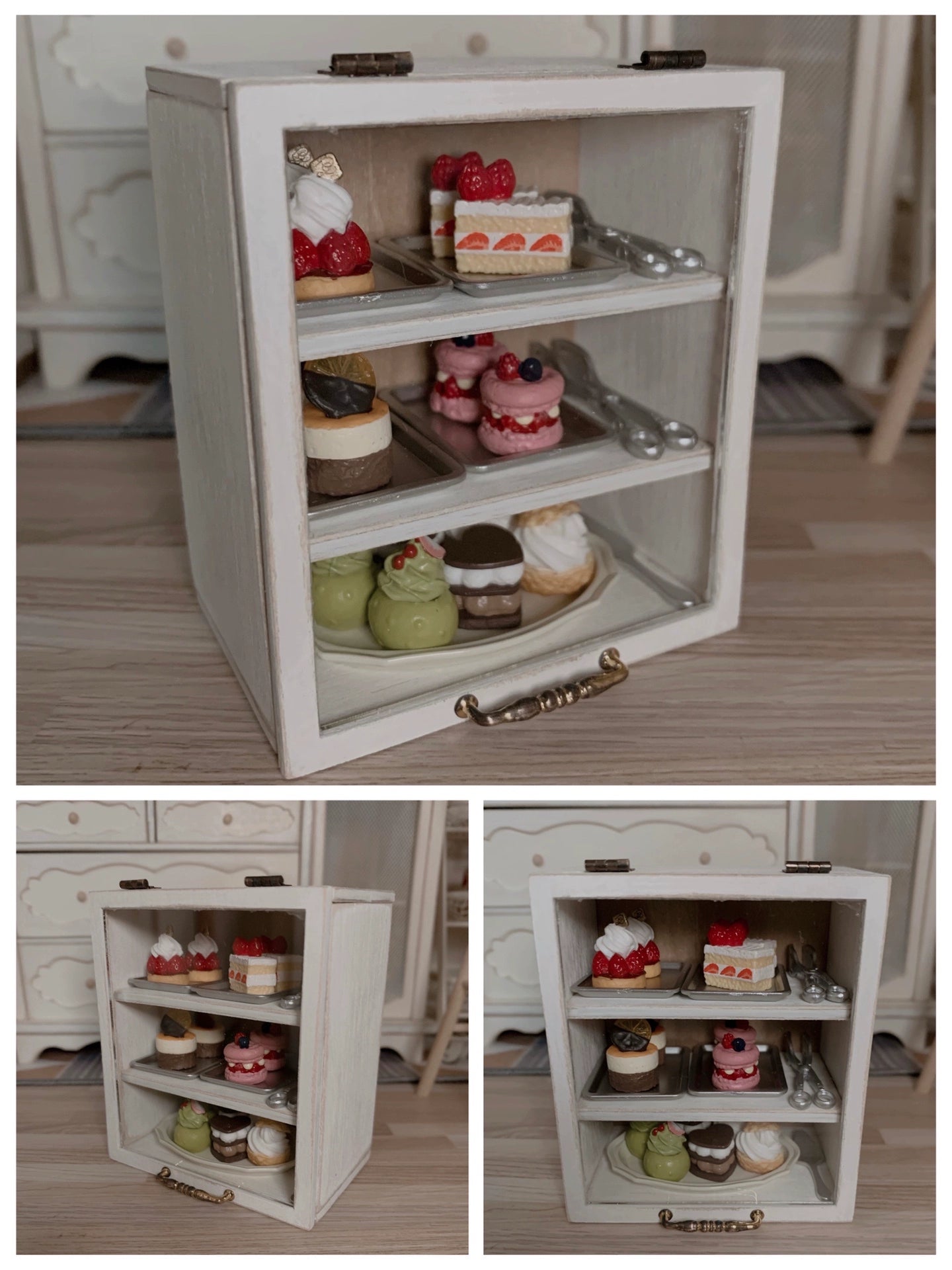 1:12 Scale Miniature Wooden Bread Cabinet Bakery Display Dollhouse Furniture Vintage Retro Miniature