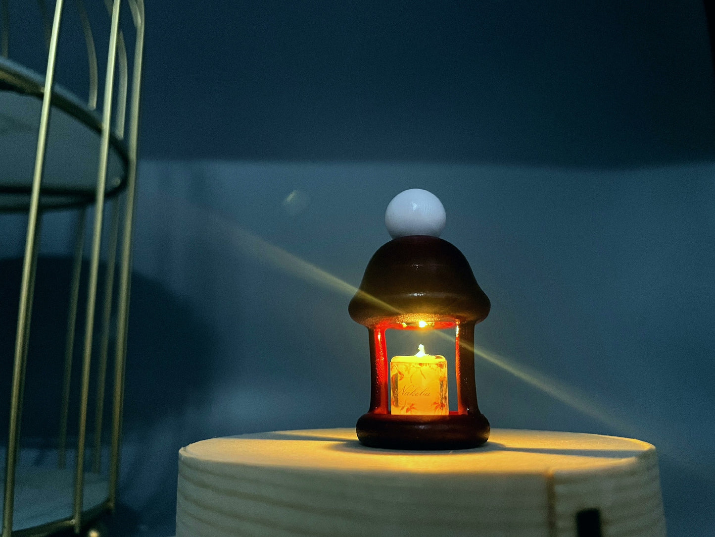 Calentador de cera derretido con luz nocturna de casa de nieve en forma de hongo en miniatura a escala 1:12