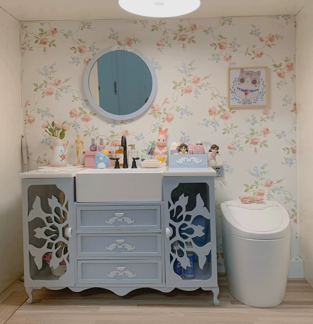 1:6 Scale Miniature Bathroom Set Vanity Sink Toilet Cabinet Dollhouse Furniture For Blythe Ob11