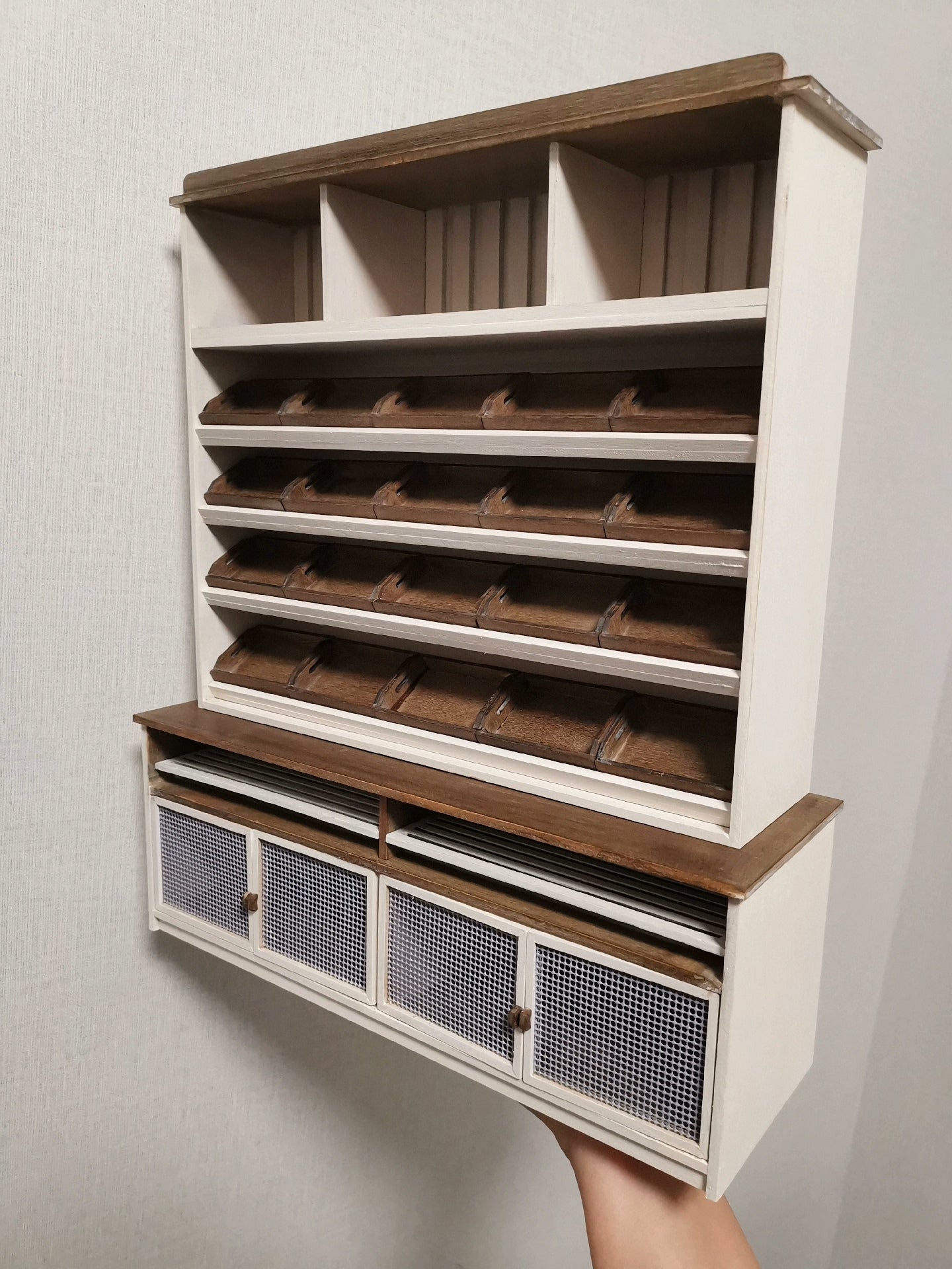 Mueble de pan de madera en miniatura a escala 1:12, mueble vintage para casa de muñecas, accesorio de cocina