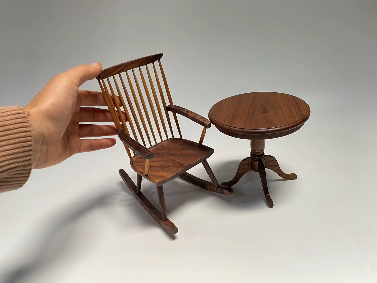 1:6 Scale Miniature Wooden Rocking Chair For Dollhouse Living Room Decor