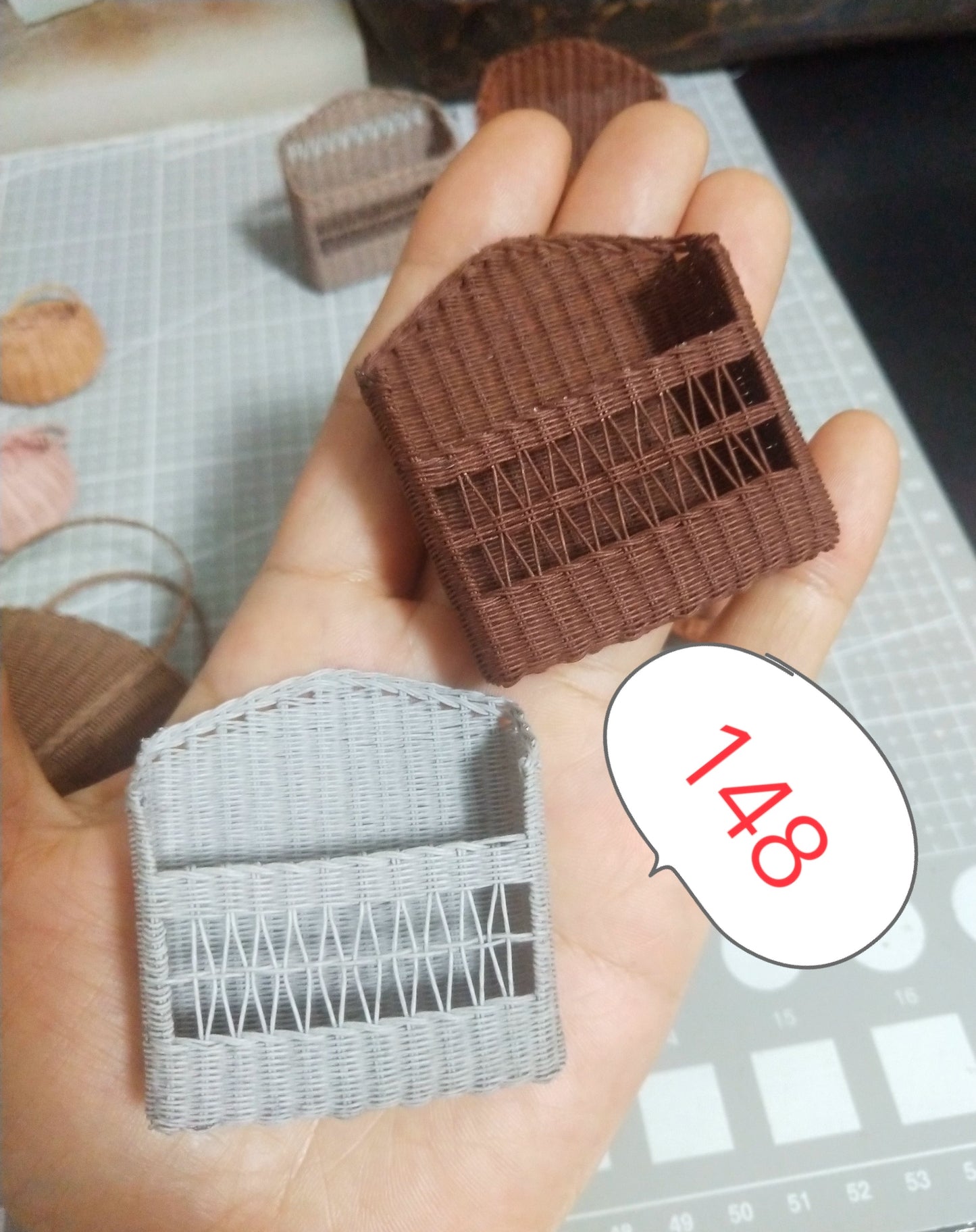 1:6 Scale Miniature Woven Basket Wall Hanging Shelf Miniature Dollhouse Accessory
