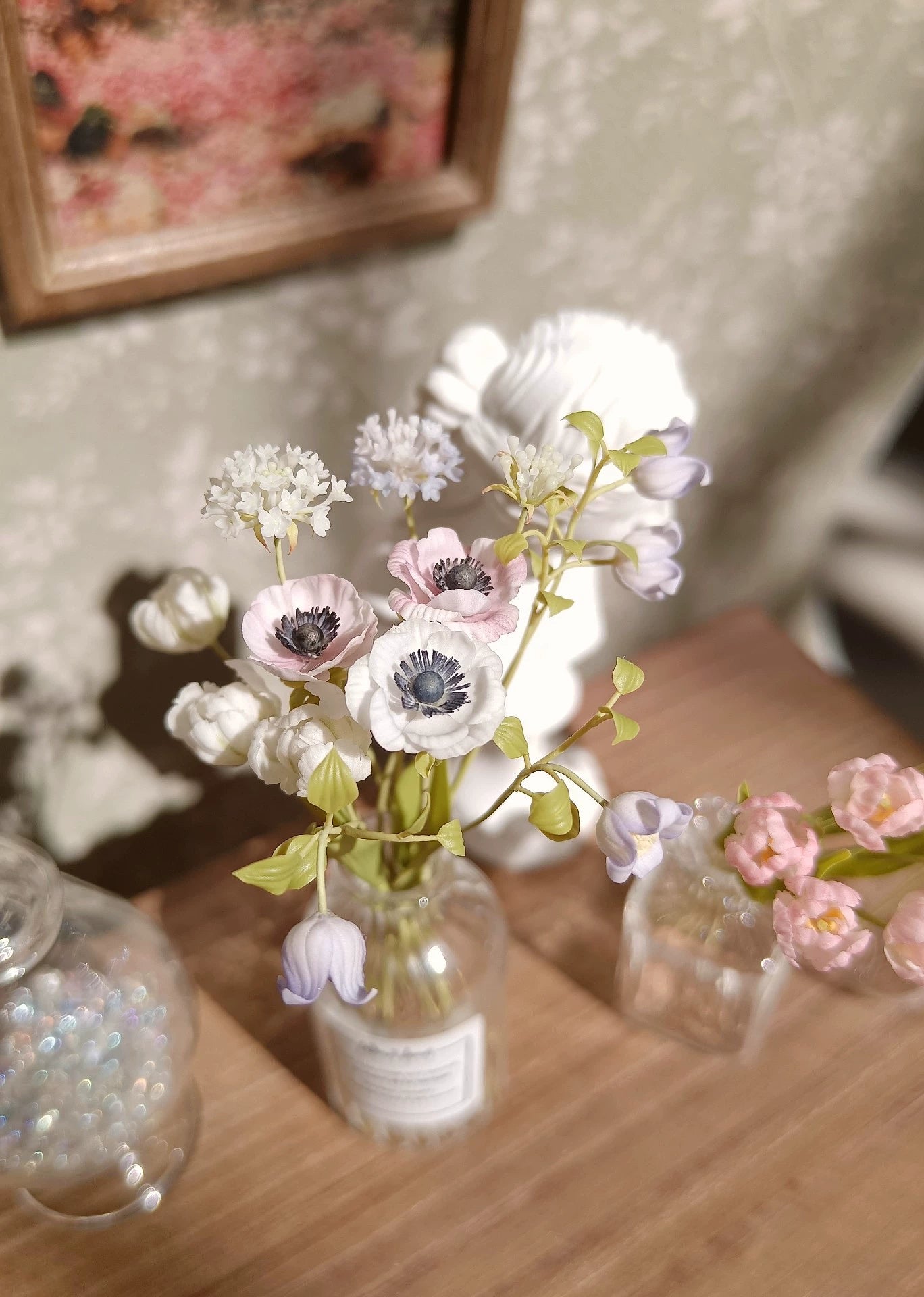 Miniatura de anémona a escala 1:12, flor de arcilla, decoración para casa de muñecas, accesorio BJD Blythe