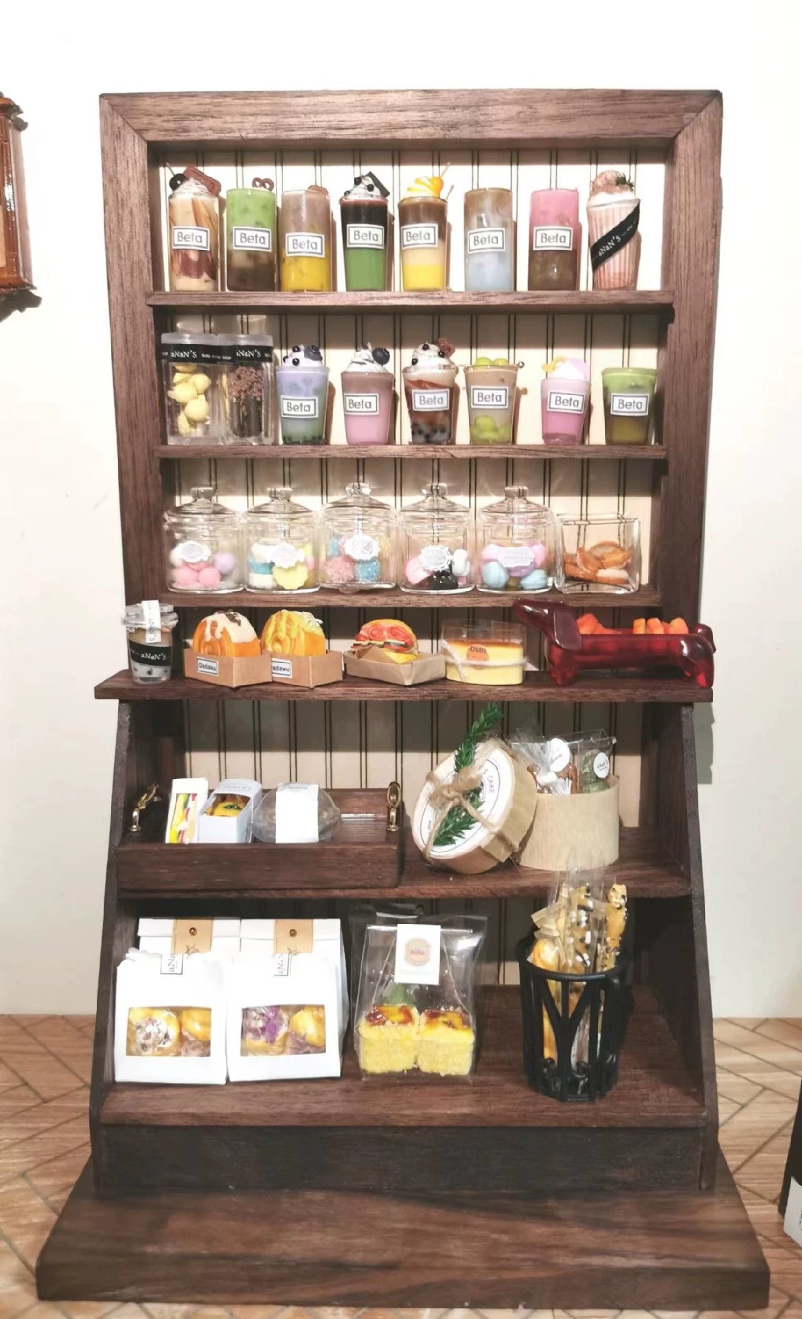 Estante de exhibición de madera a escala 1:12, muebles para casa de muñecas en miniatura, hecho a mano, nogal negro, dos usos