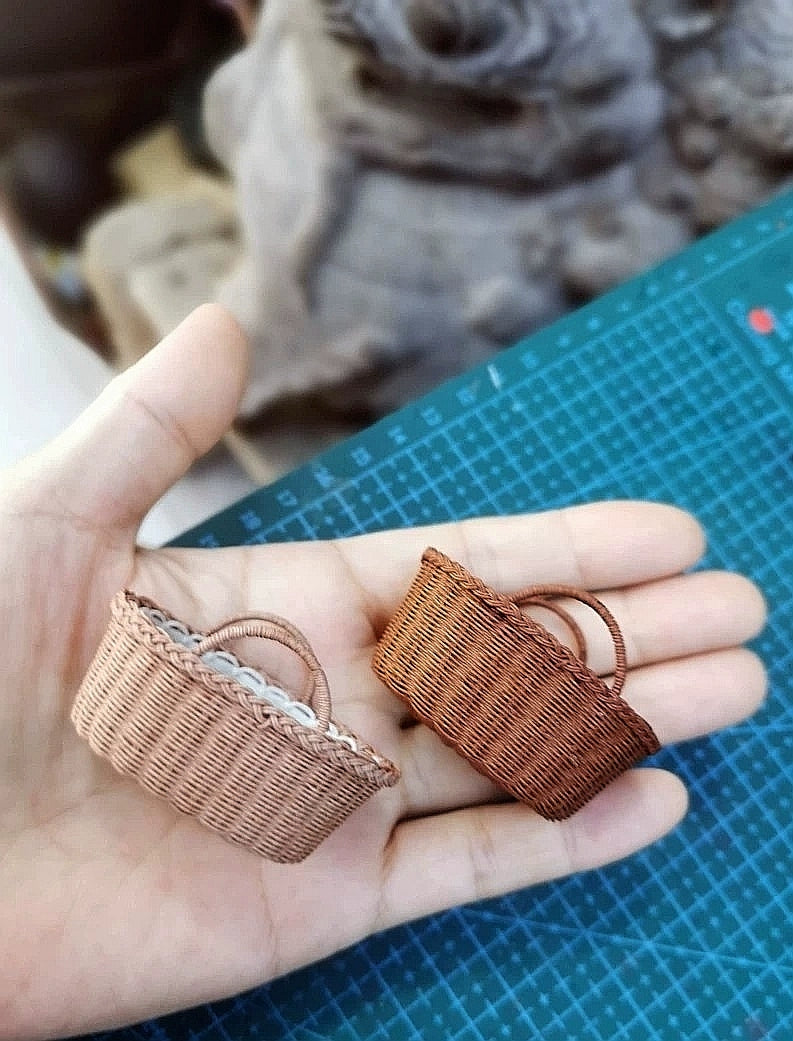 1:6 Scale Miniature Woven Basket Dollhouse Accessory For Blythe And Ob11 Dolls