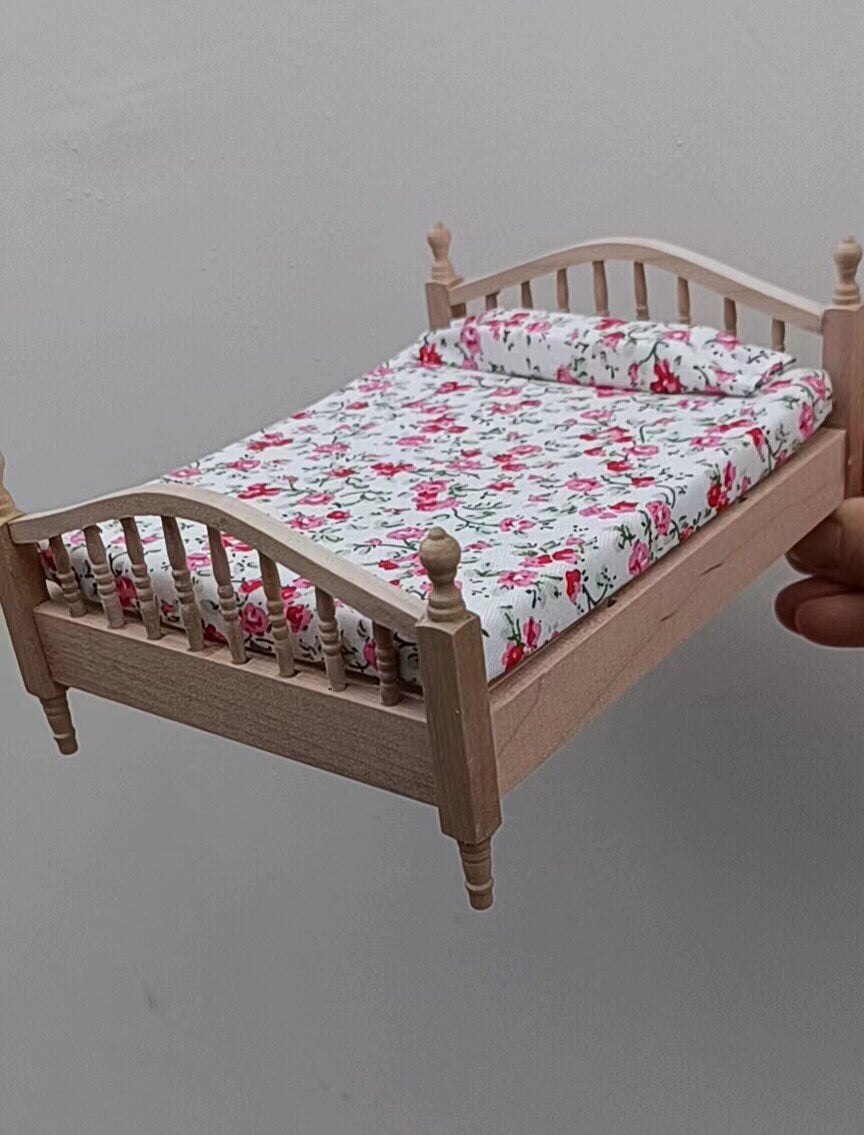 1:12 Scale Miniature Wooden Bed Single Double Dollhouse Furniture For BJD OB11