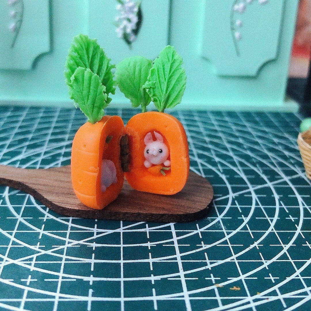 1:12 Scale Miniature Clay Carrot Rabbit Series Dollhouse Cake Shop Scene Miniature Food Play Set