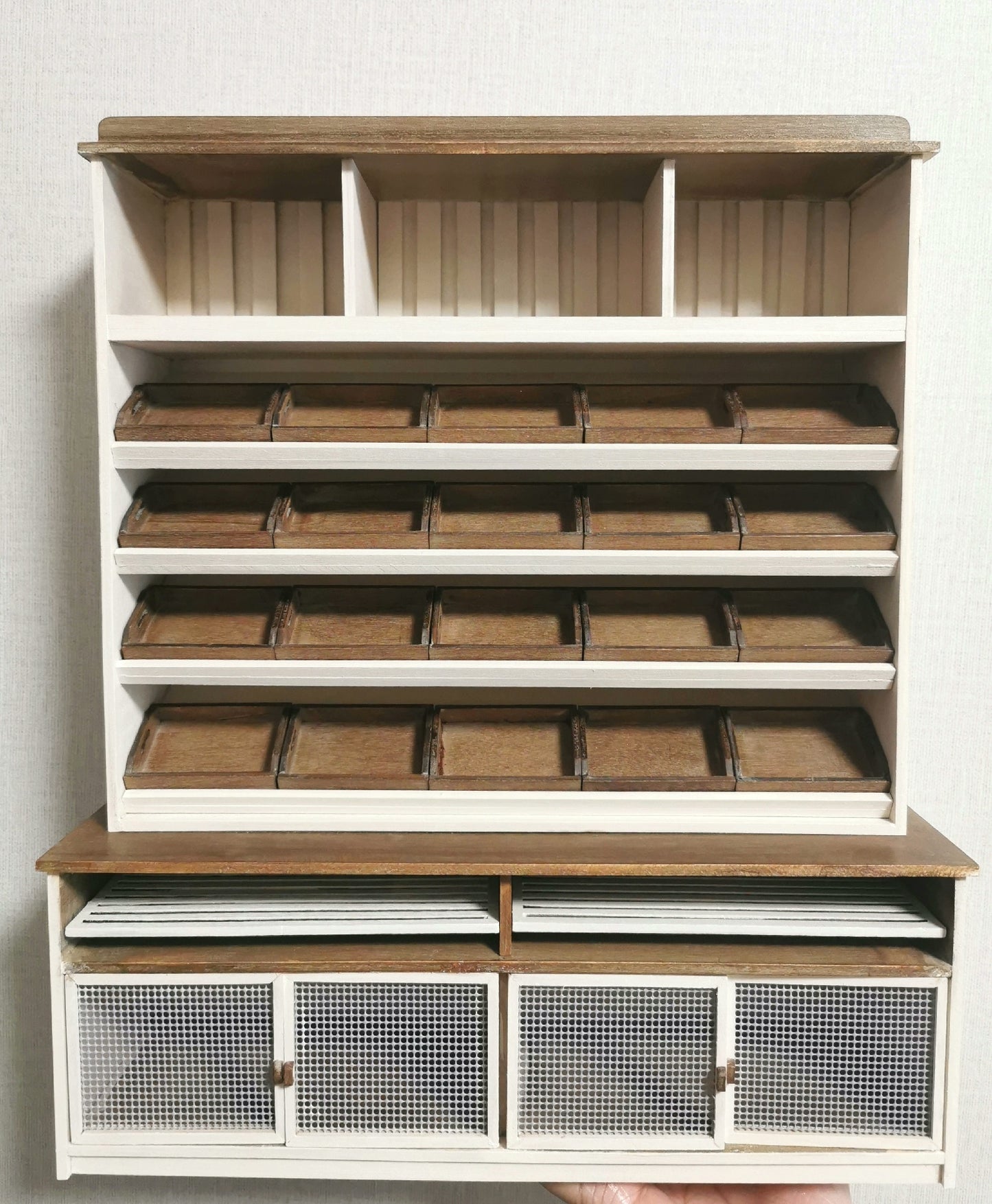 Mueble de pan de madera en miniatura a escala 1:12, mueble vintage para casa de muñecas, accesorio de cocina