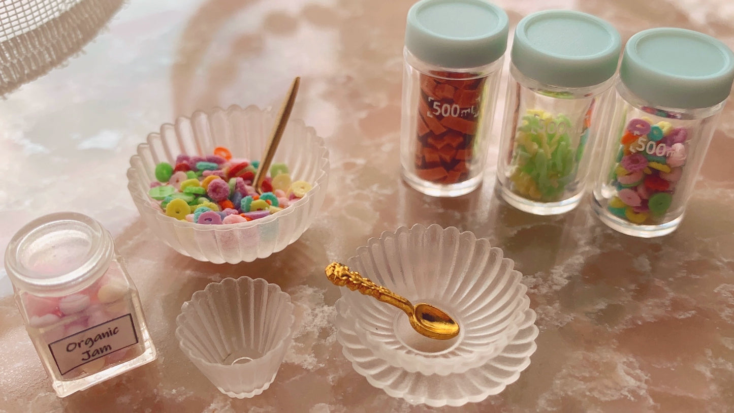 1:12 Scale Miniature Rainbow Cereal Bowl With Spoon Customizable Colors Black Or Green Option For Dollhouse Kitchen