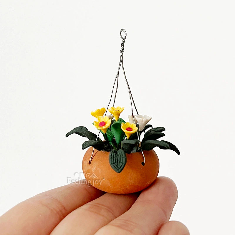 1:12 Scale Miniature Wooden Flower Stand With Potted Plants For Dollhouse Garden Scene BJD Furniture