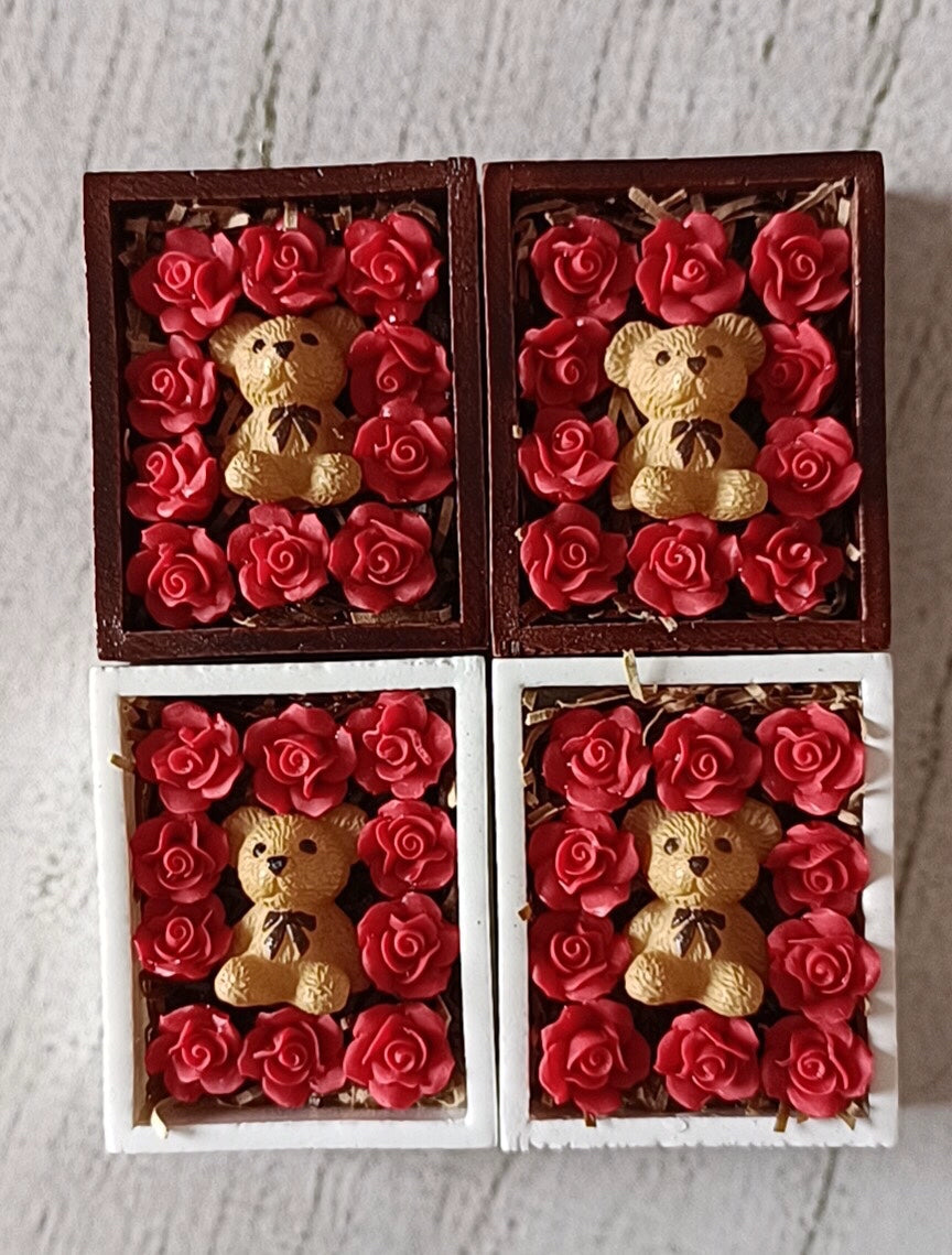 1:6 Scale 1:12 Scale Miniature Teddy Bear Wooden Flower Display Dollhouse Accessory Blythe BJD