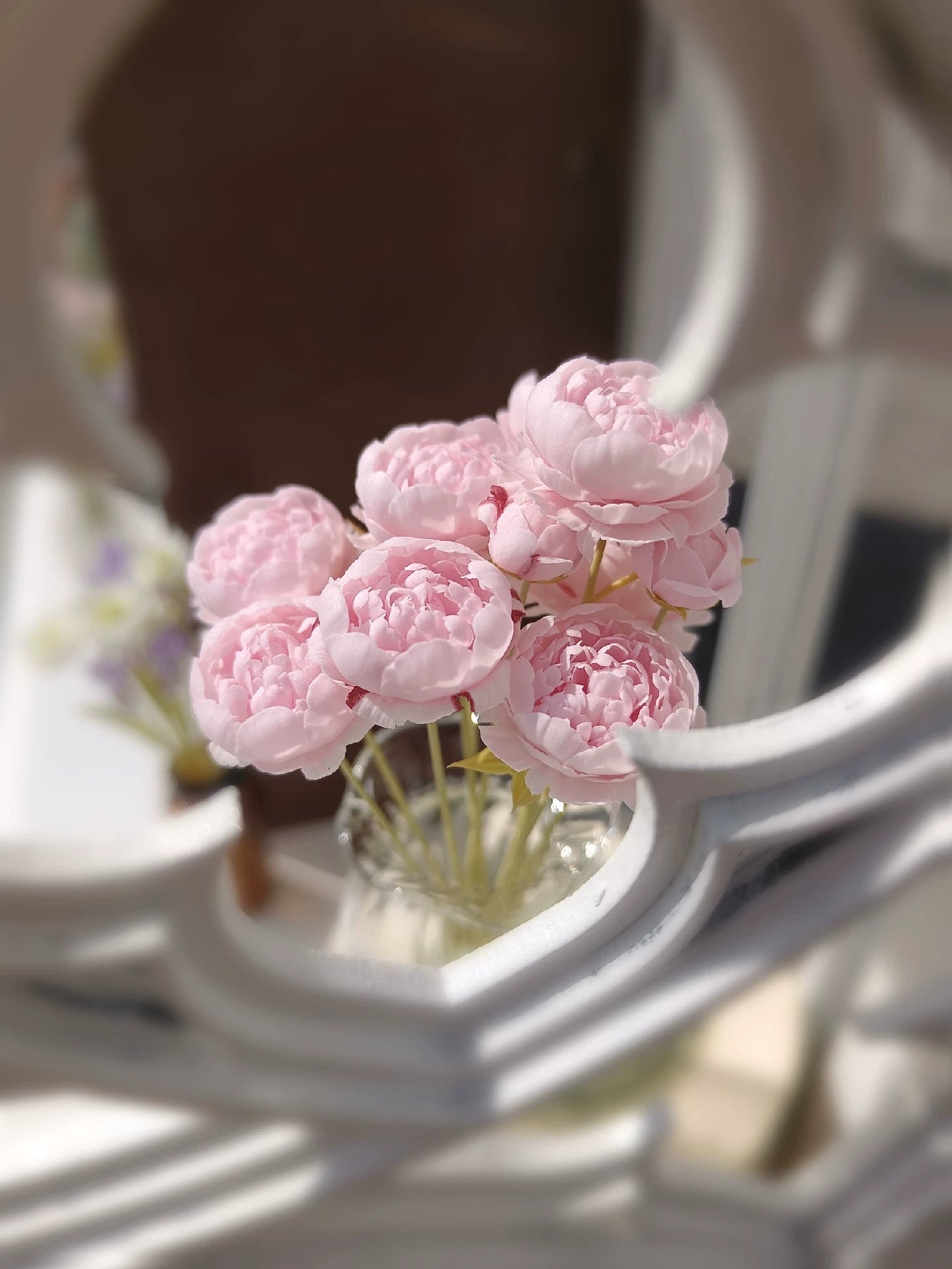 Decoración de exhibición BJD en miniatura de flor de peonía rosa de arcilla a escala 1:12