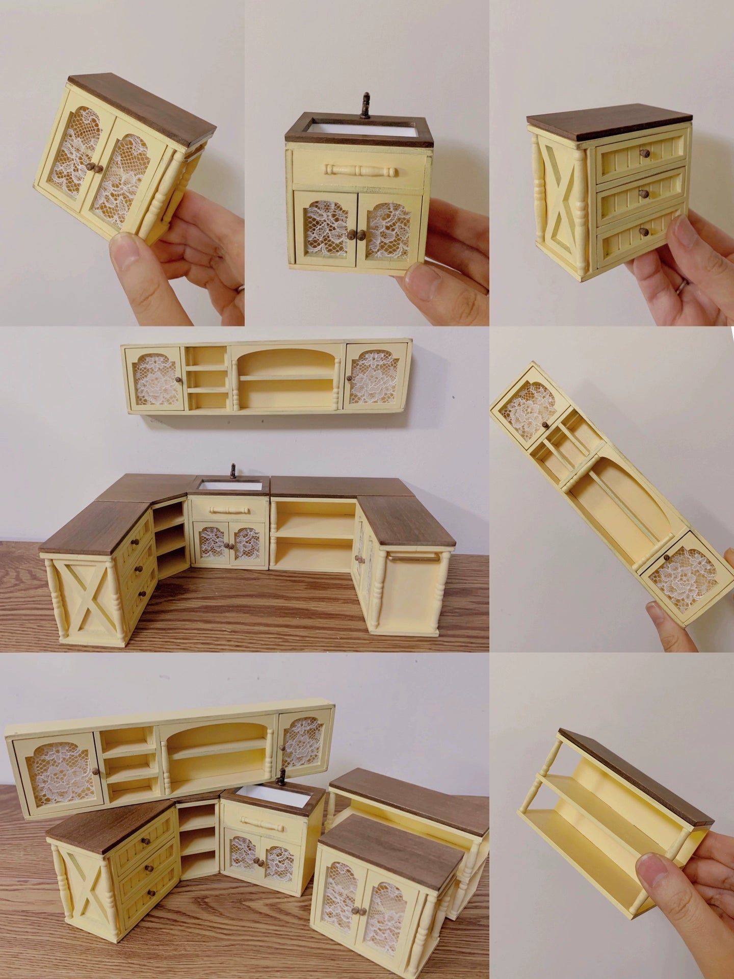 1:12 Scale Miniature Kitchen Cabinet Dollhouse Furniture With Wall Shelf And Storage Rack