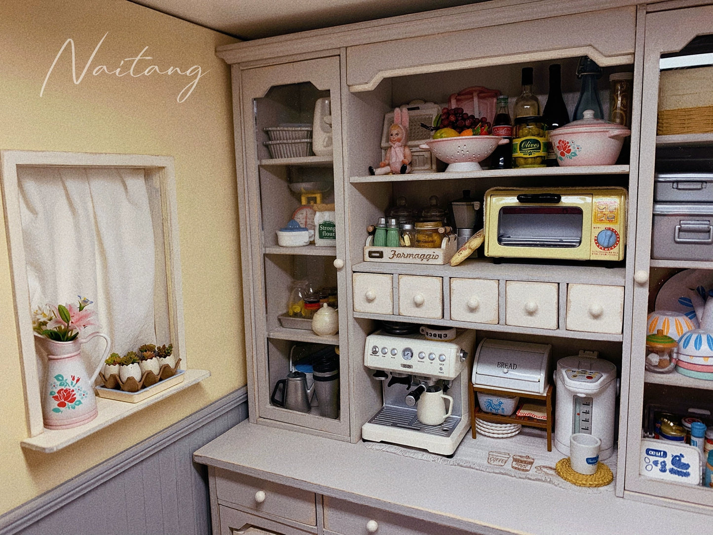 1:12 Scale Miniature Dollhouse French Vintage Distressed Sideboard Cabinet Kitchen Storage Furniture
