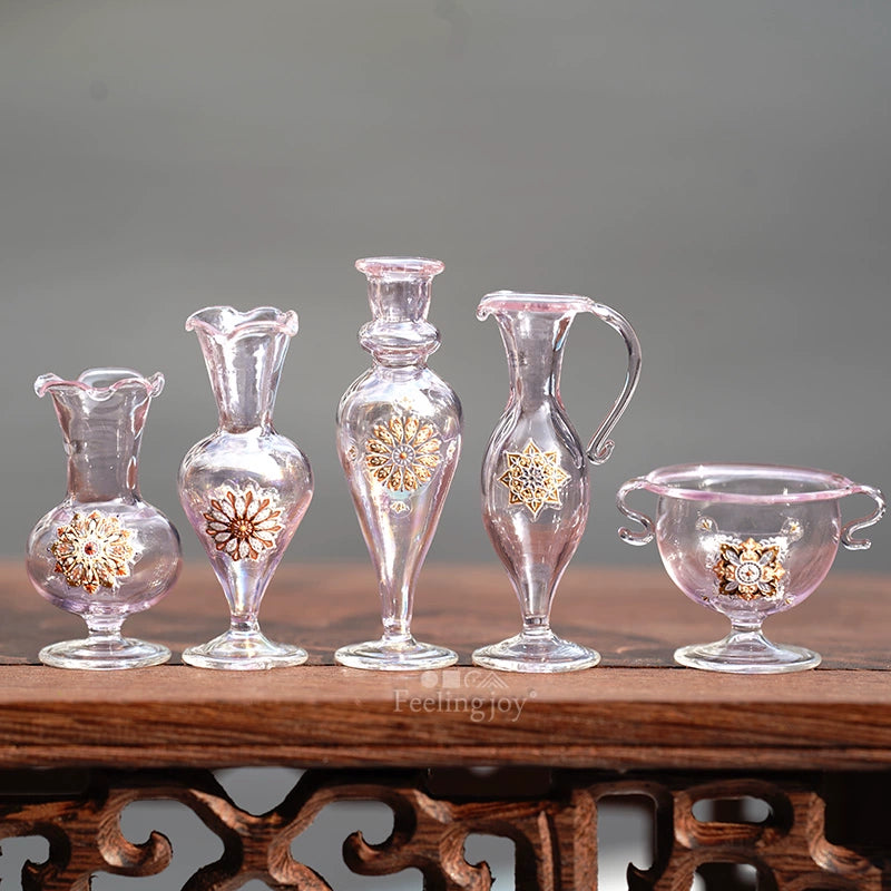 Botellas de vidrio en miniatura a escala 1:6, jarrones, vajilla, accesorios para casa de muñecas, accesorios para escenas BJD y Blythe.