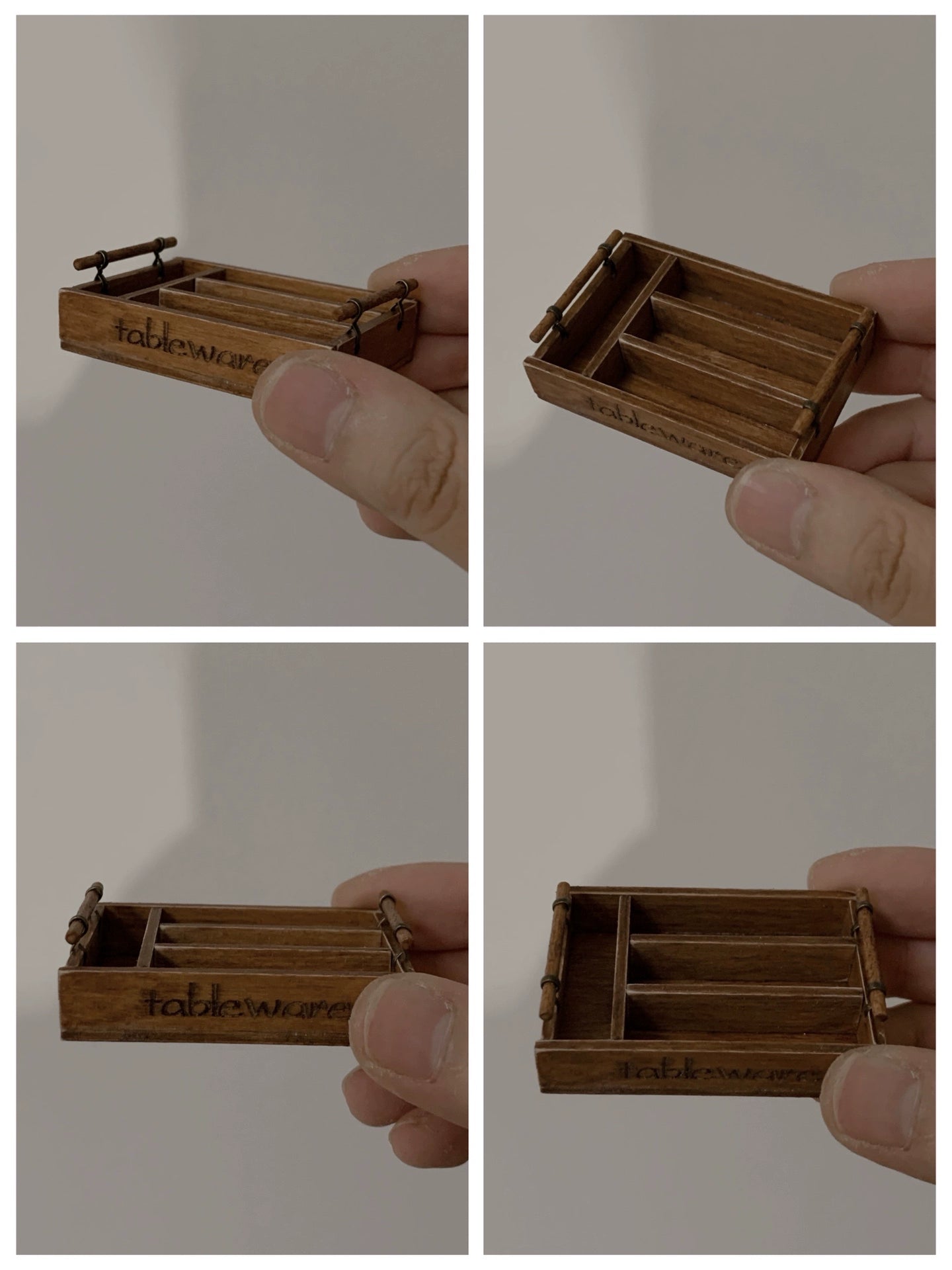1:12 Scale Miniature Wooden Cutlery Box With Vintage Miniature Dollhouse Kitchen Accessories