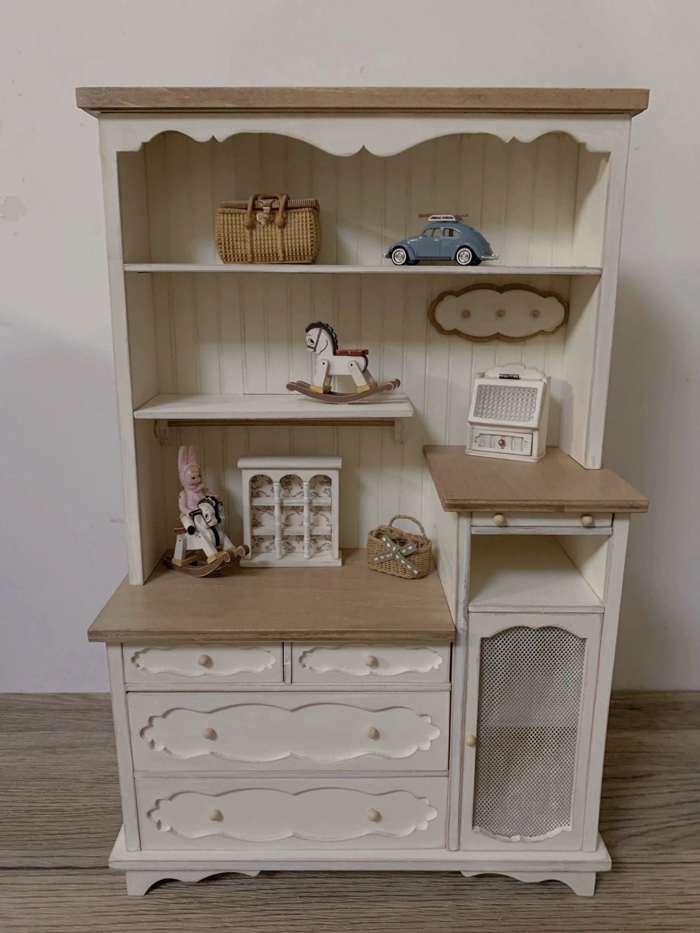 1:12 Scale Miniature French Sideboard Cabinet Vintage Distressed Dollhouse Furniture For Living Room Kitchen