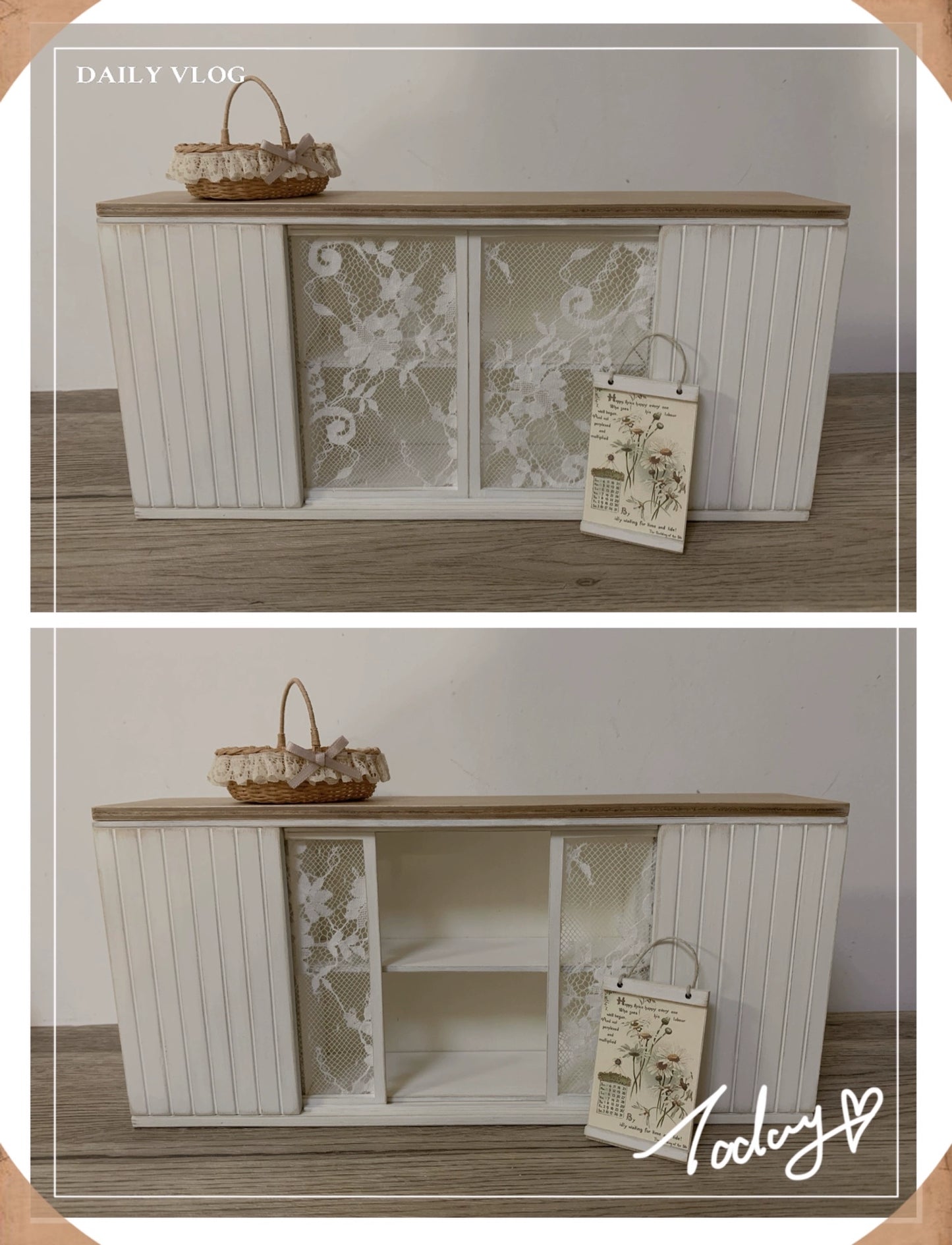 1:12 Scale Vintage Lace Distressed Side Cabinet Miniature Dollhouse Furniture For Bar Or Living Room