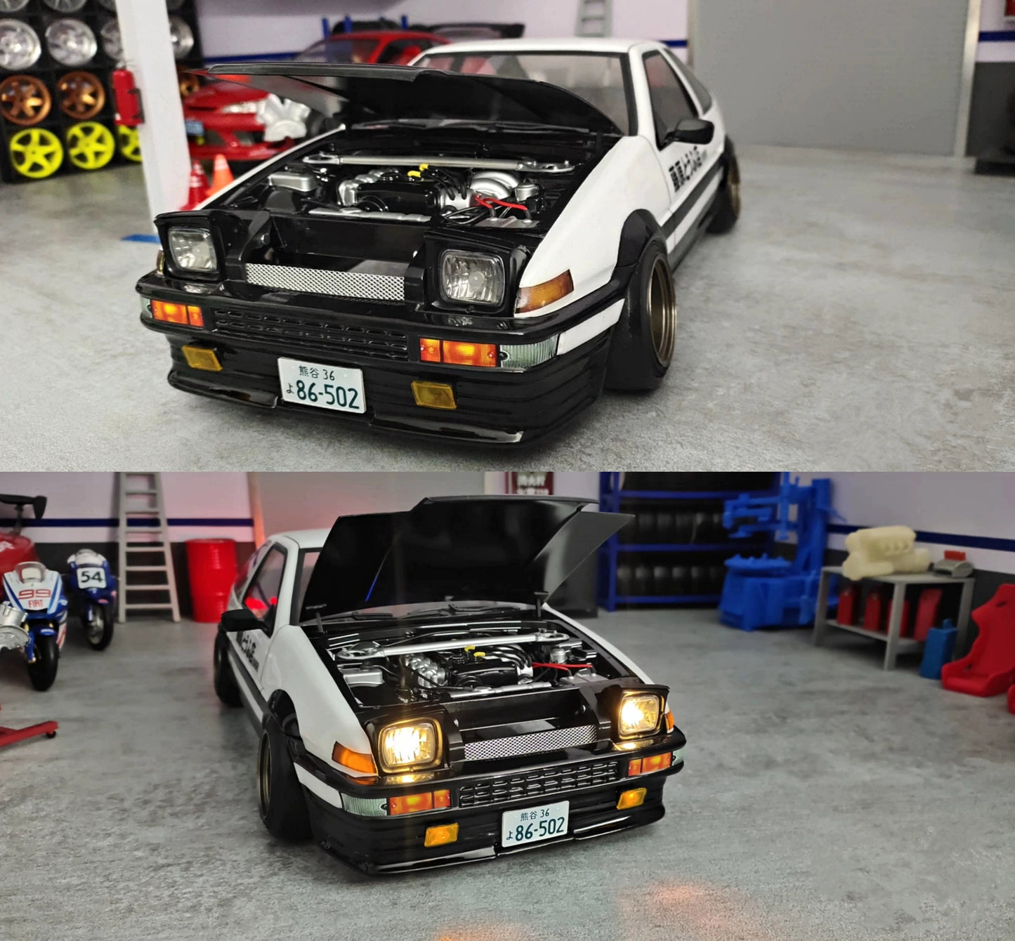 Carrocería de coche RC a escala 1:10 Fujiwara Tofu Shop AE86, modelo en miniatura