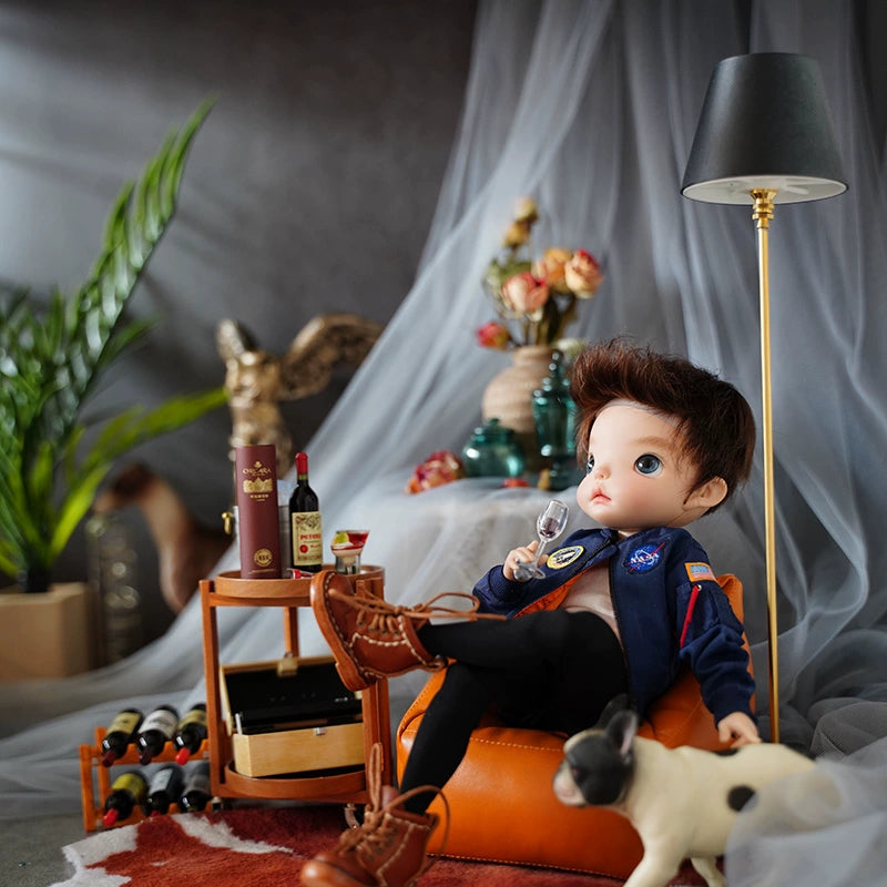 Lampadaire miniature à l'échelle 1:6 pour maison de poupée BJD, accessoire d'éclairage bicolore noir et blanc