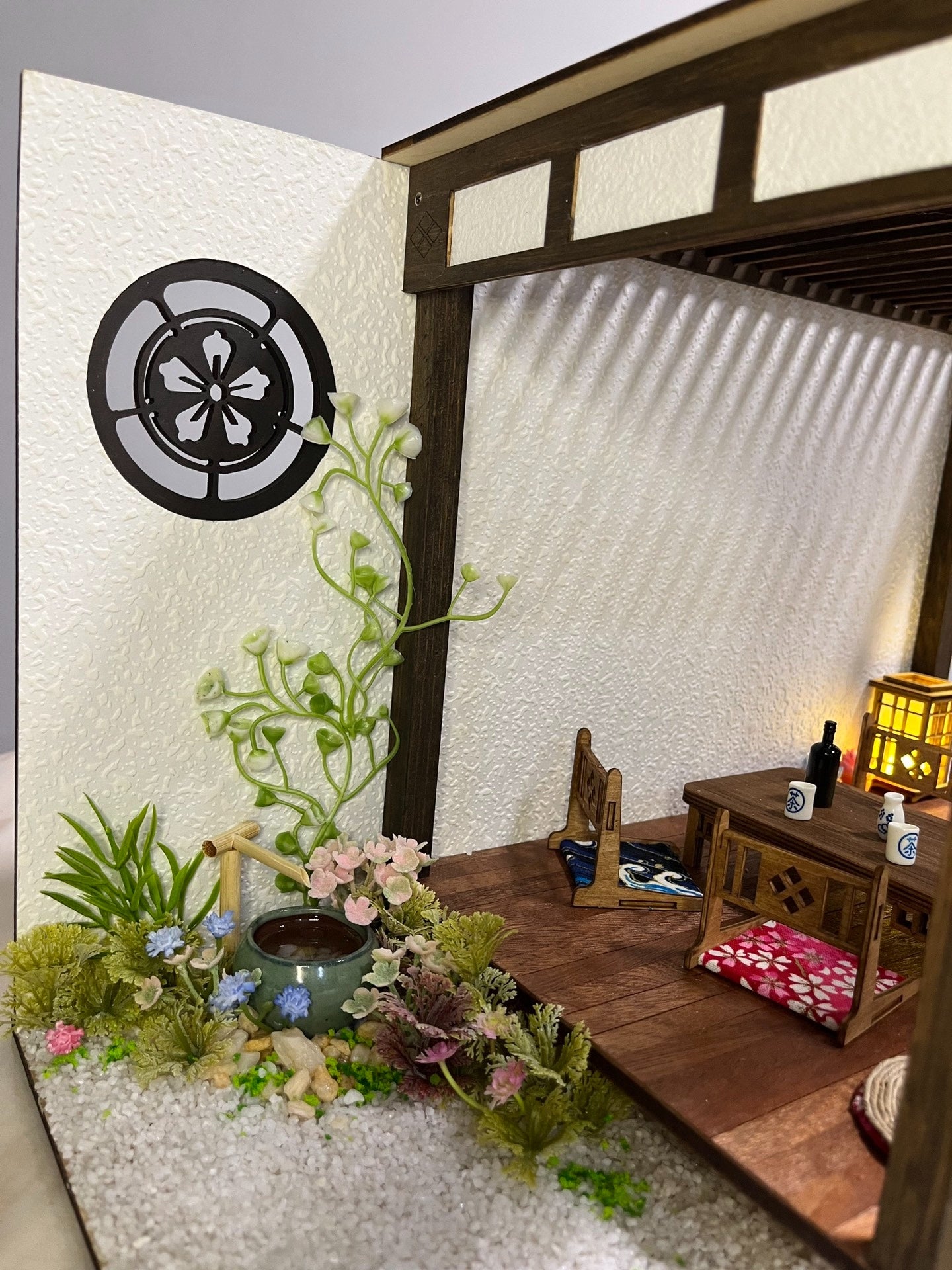 Conjunto de muebles de casa de muñecas en miniatura de jardín japonés a escala 1:12