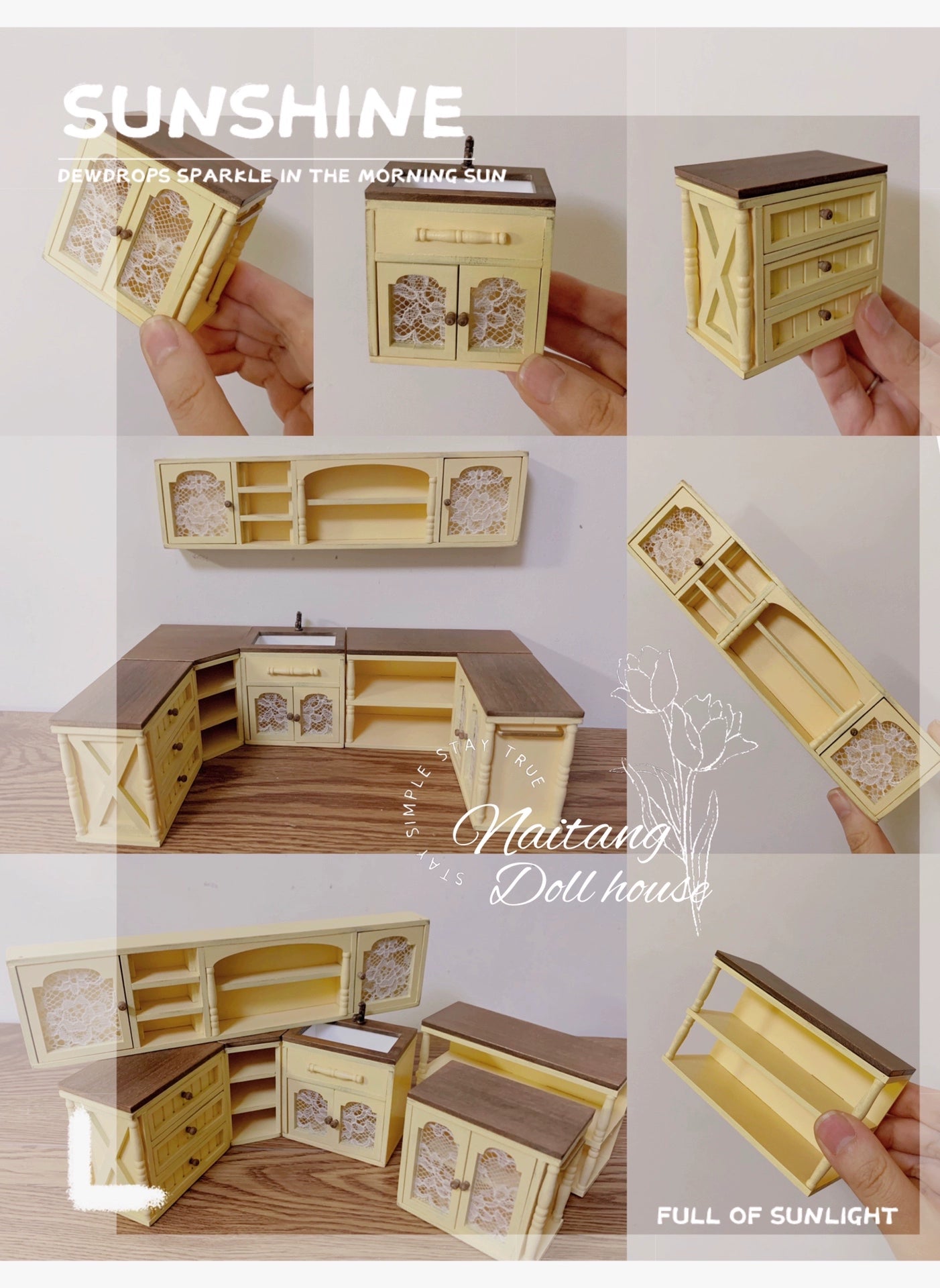 1:12 Scale Miniature Kitchen Cabinet Dollhouse Furniture With Wall Shelf And Storage Rack