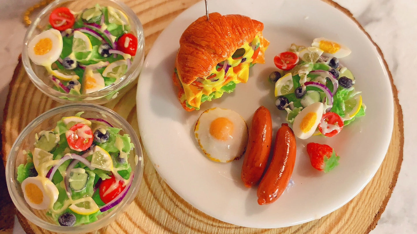 1:12 Scale Miniature Salad Breakfast Food Set For Dollhouse Kitchen