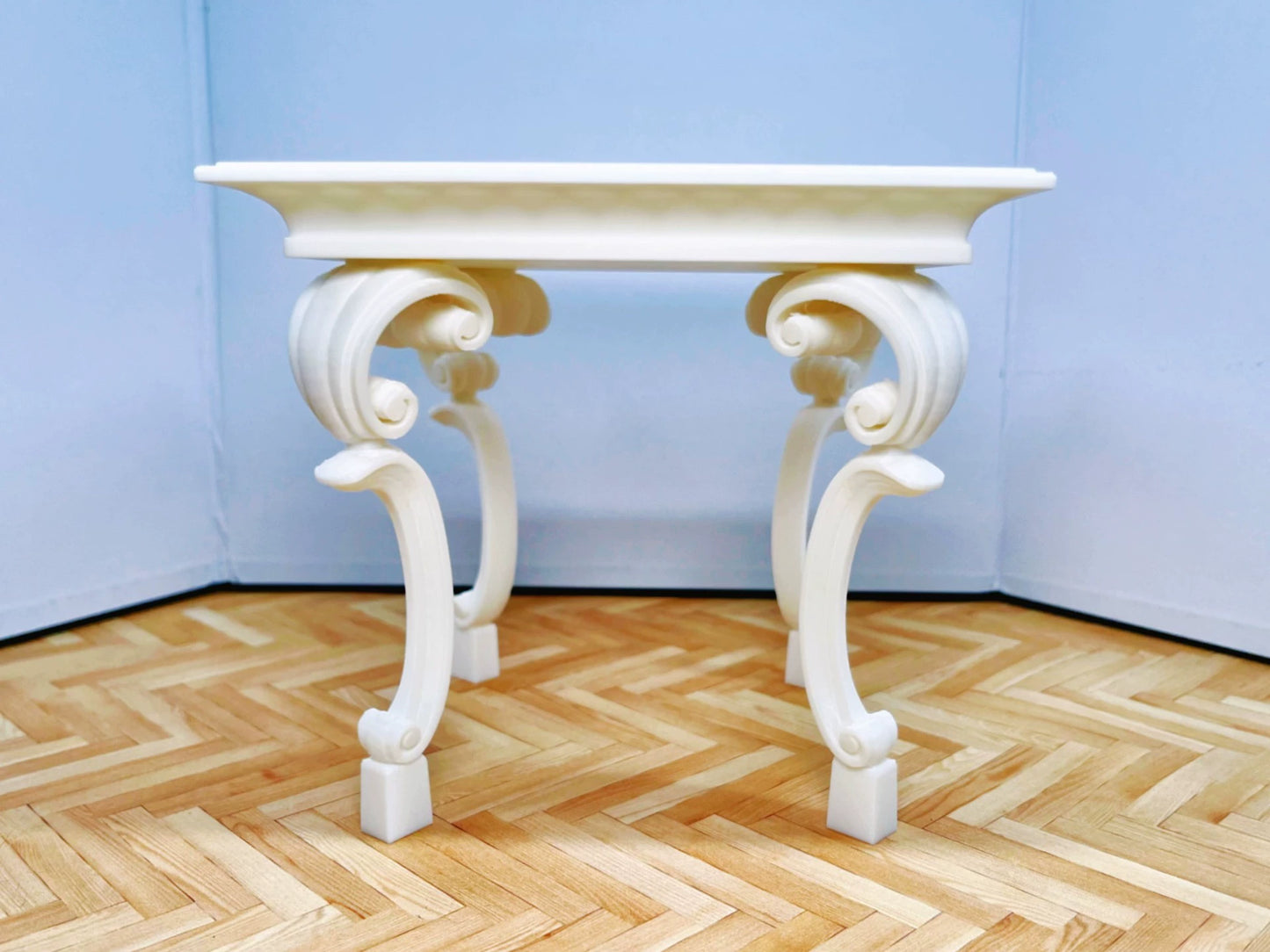 Mesa cuadrada a escala 1:6, muebles de casa de muñecas en miniatura con patas de rollo de heno vintage