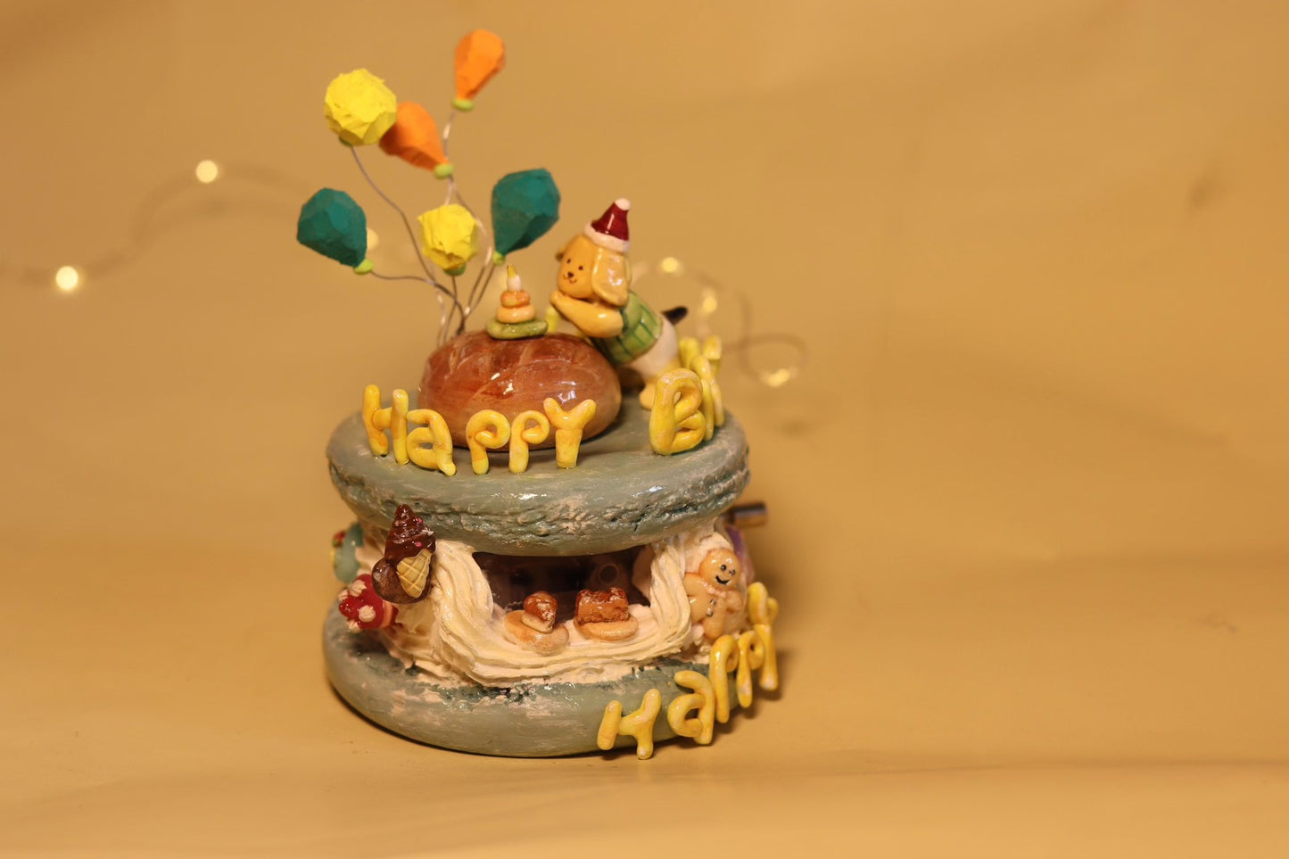 1:12 Scale Miniature Macaron Shop Birthday Puppy Dollhouse Scene