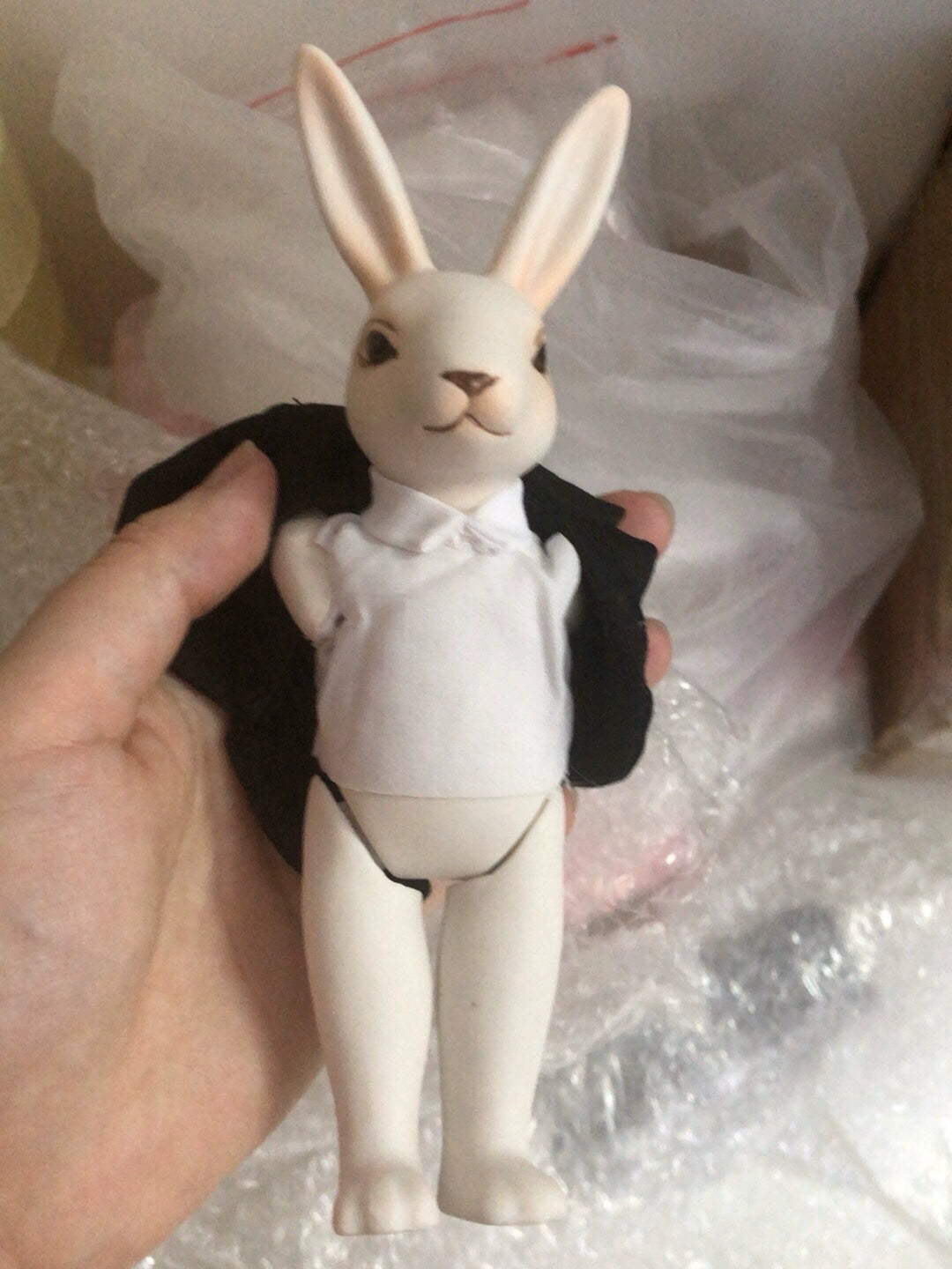 1:6 Scale Vintage Porcelain Jointed Rabbit Doll With Removable Outfits
